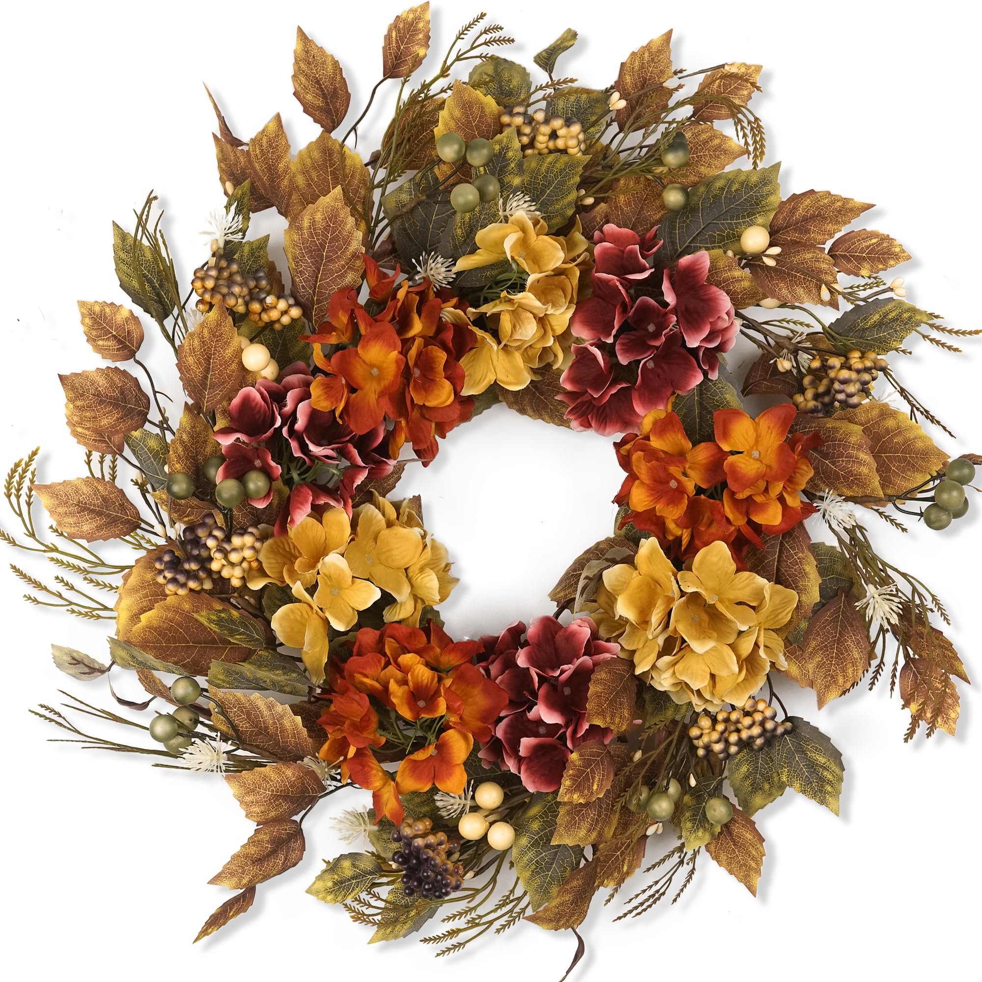 Herbstkränze für Haustür, 55,9 cm, Herbstkranz mit Hortensien, Beeren, Herbstblätter, Heimdekoration für Außenbereich, Wohnzimmer, Innenwand und Außen, Herbst