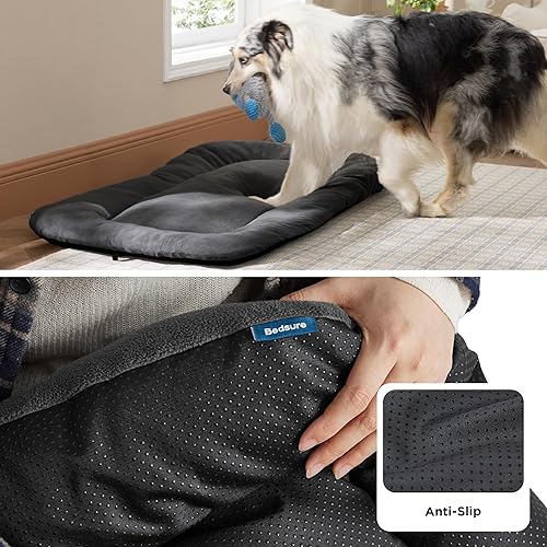 Miniatura 5 de Bedsure Almohadilla lavable para perros grandes, cama antideslizante para cachorros, para jaulas, tapete plano y delgado de forro polar ultra suave
