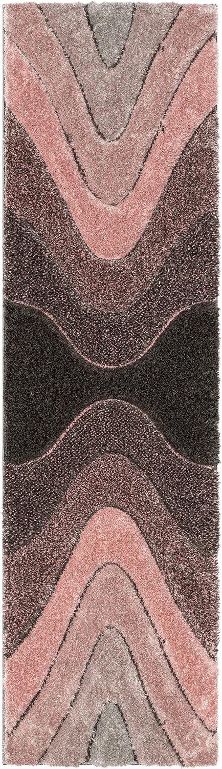 Well Woven Luze Blush Pink Hourglass Waves Geometric Thick Soft Plush 3D Textured Shag (2'7" x 9'10")