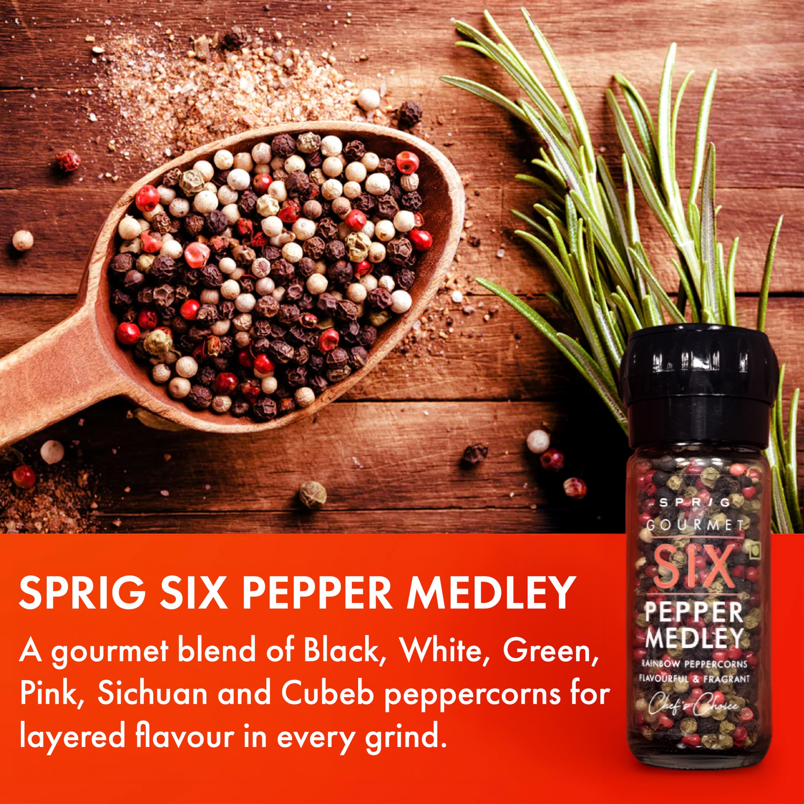 Sprig Gourmet Six Pepper Medley 42g | Chef's Choice | Colourful