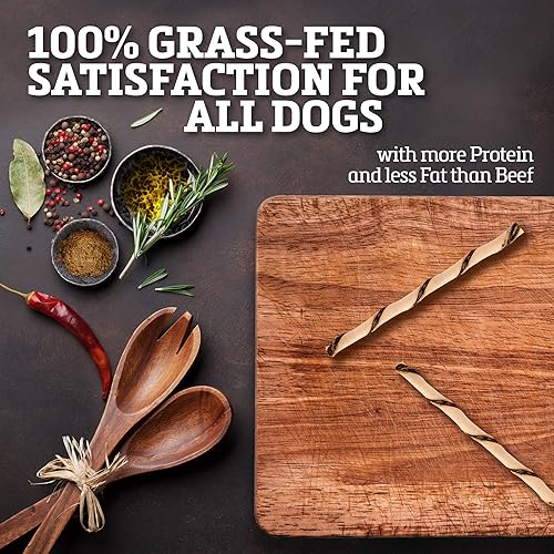 Miniatura 3 de Golosinas para perros de cuero crudo  Saludables, alimentados con pasto y carne seca de búfalo masticables  Sabor ahumado de nogal  Giro de cecina,