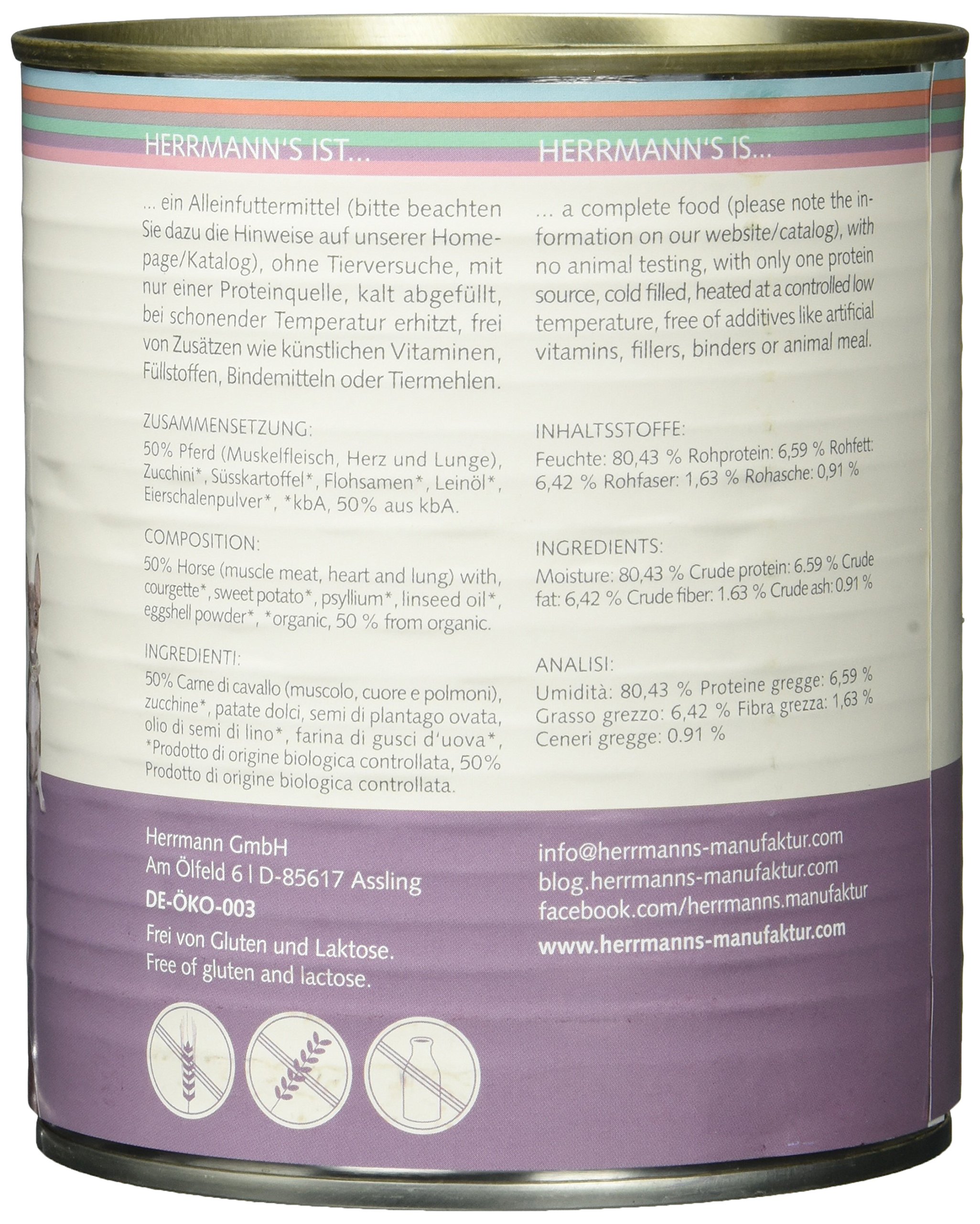 Herrmann Dose Sensibel Pferd Süsskartoffel, Zucchini und Borretschöl, 6 x 800 g