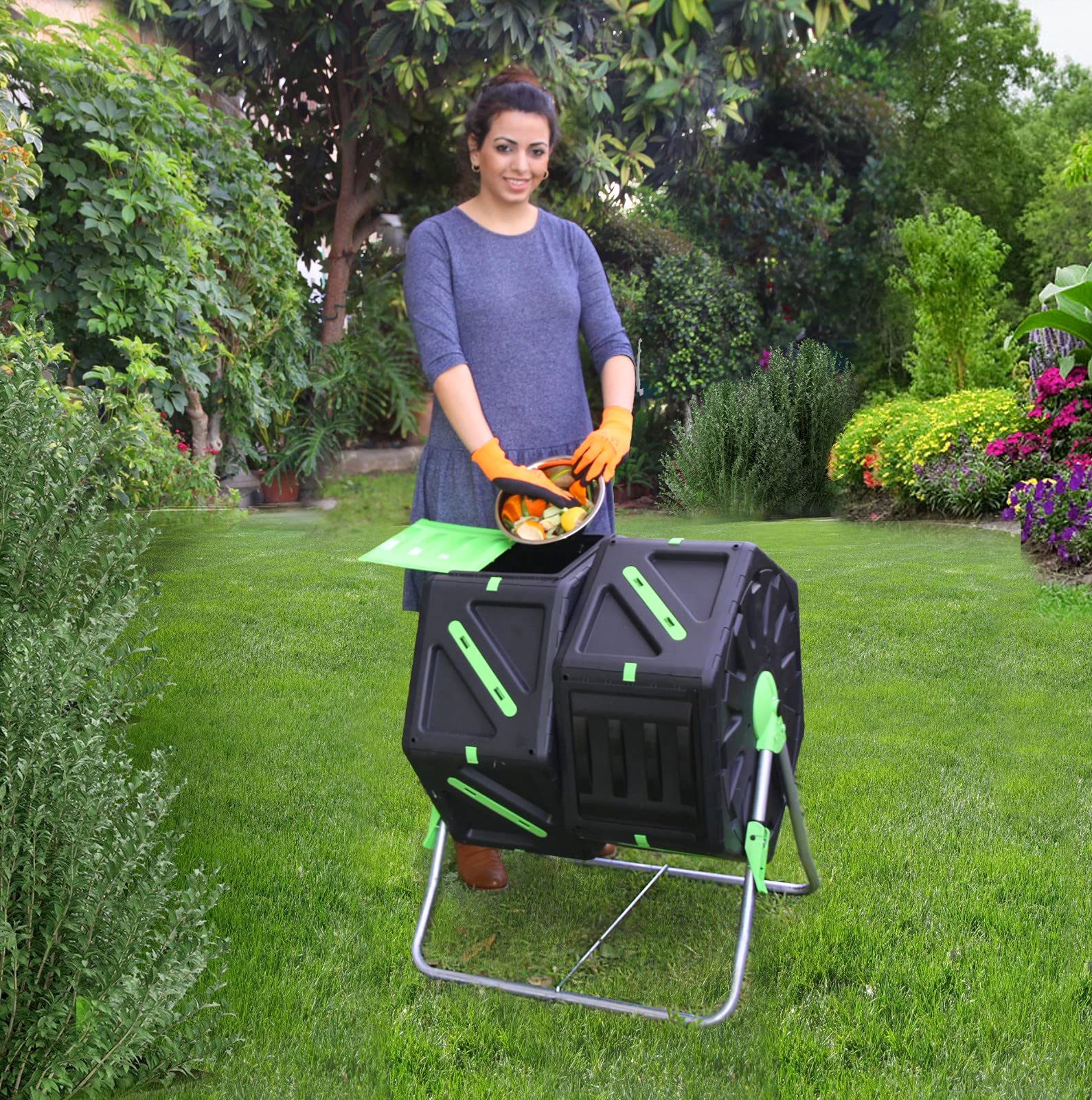 PALMAT - Compostador de Doble cámara Heavy Duty 140 L - Producción Humus Natural, para Jardín, Resistente Intemperie (2 x 70L o 2 x 18.5 Galón)