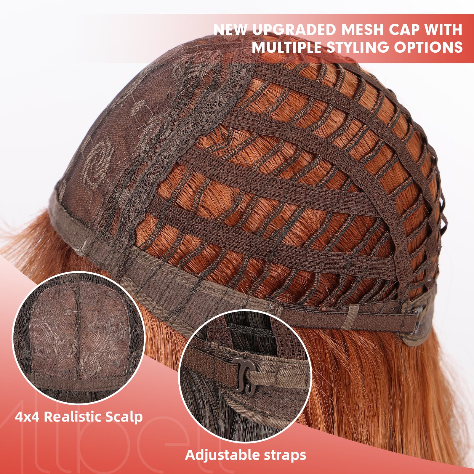 Allbell pelucas pelirrojas para mujeres, peluca larga recta en capas con flequillo de 26 pulgadas, peluca de aspecto natural, fibra sintética resistente al calor para uso diario y fiestas