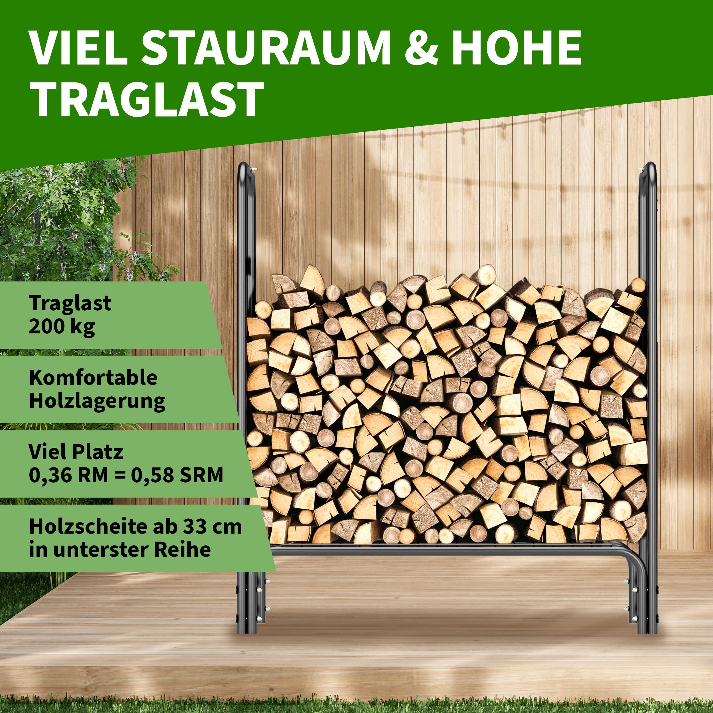 TTL GARDEN Kaminholzregal S 100x36x116cm schwarz mit Abdeckung - für aussen & innen, bis 200kg Holz wetterfeste Schutzplane - Metall Stahl Rohrrahmen rostfrei - Holzunterstand Holzregal für Kaminholz