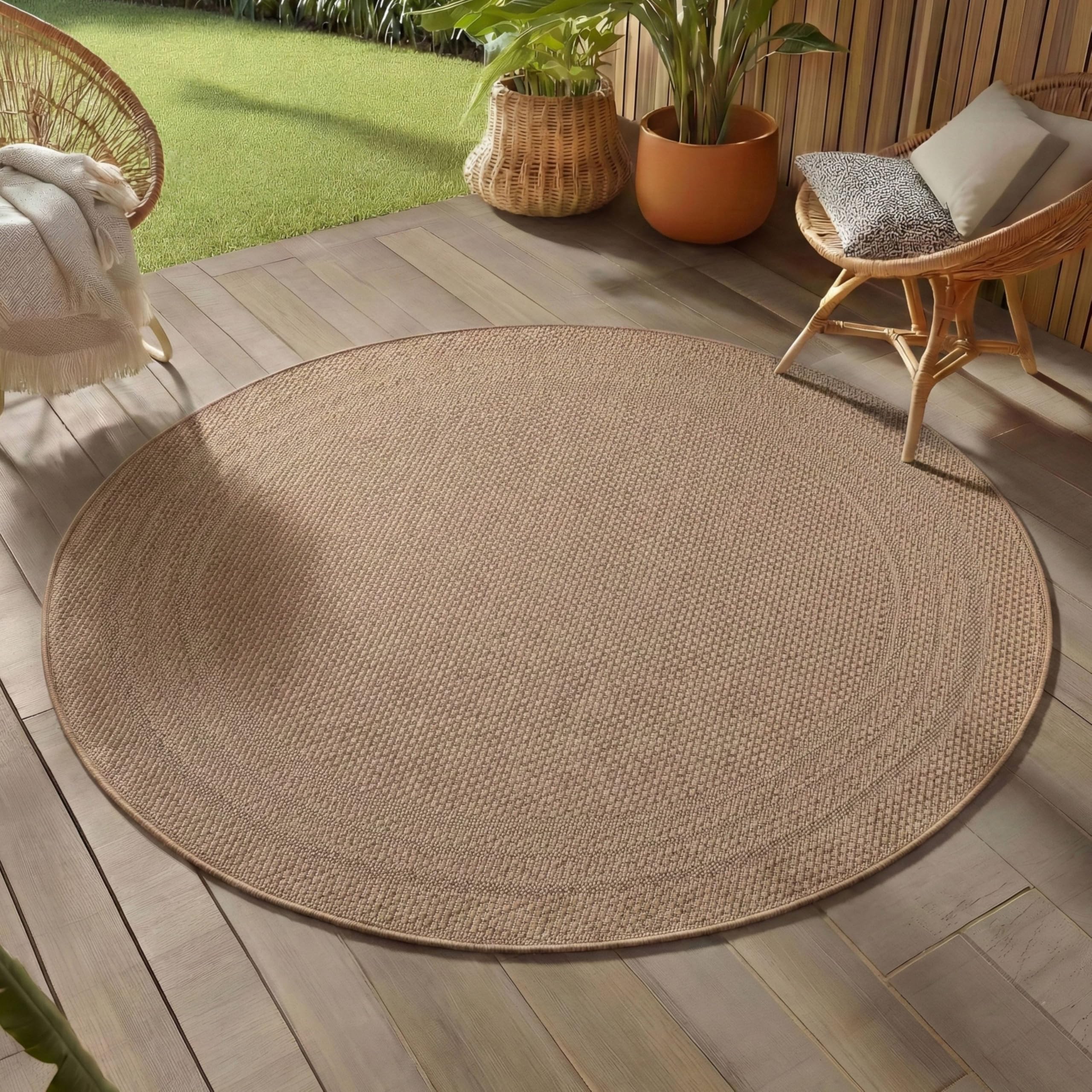 Teppium Outdoor Teppich Beige, Wetterfest & UV-beständig, ideal für Küche, Balkon, Terrasse auch Wohnzimmer und Esszimmer, Skandinavisches Boho-Design