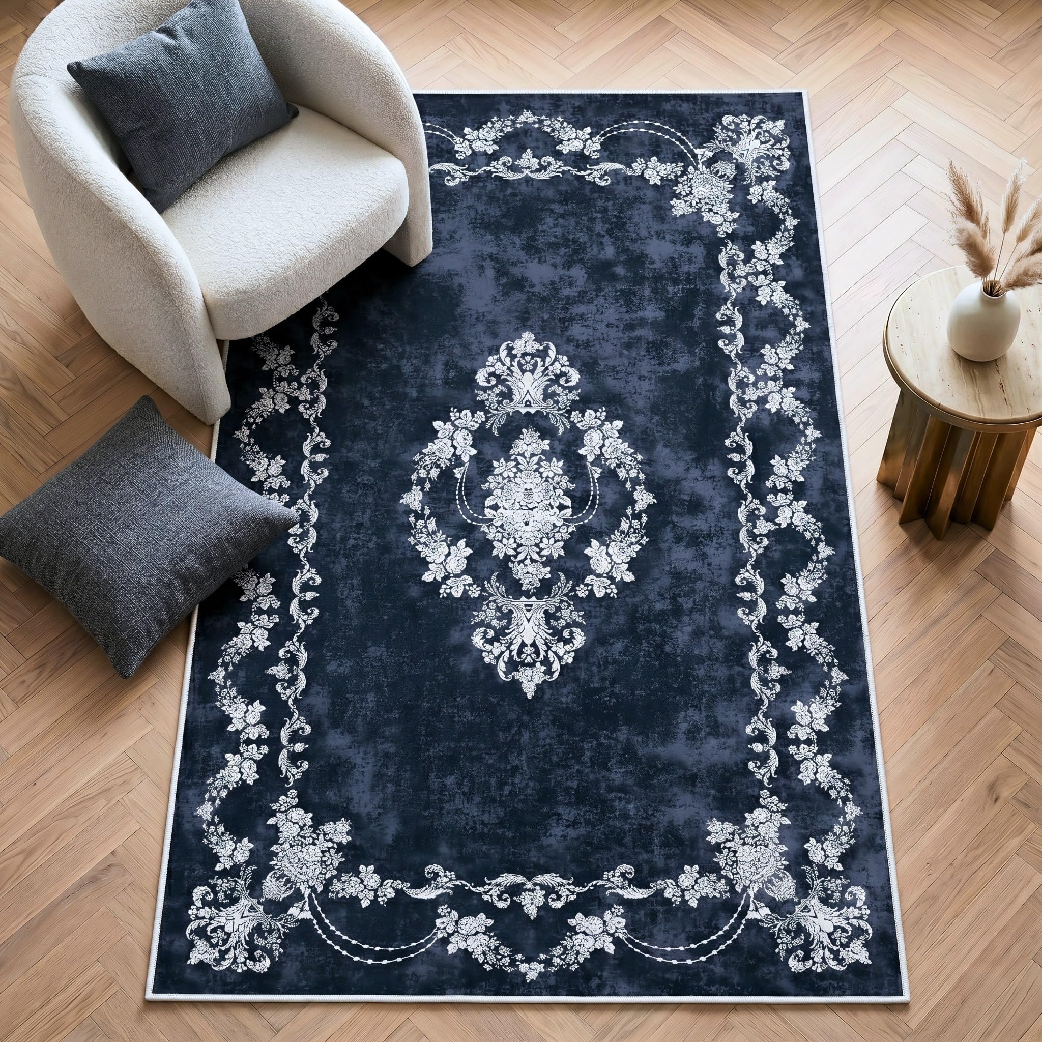 Imperium Homeware Machine Washable Rug, 120x170cm, Non-Slip Backing, Short Pile, Non-Shedding, Pet-Friendly — Area Rug for Living Room & Bedroom, Imperial Eclipse Charcoal with Ivory Detailing — image 1