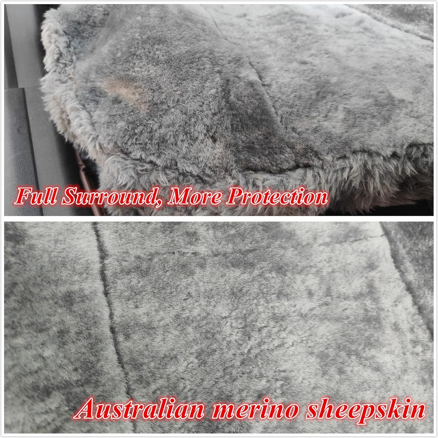 Sheepskin Seat Cover, Genuine Australian Sheepskin Fur Car Seat Cover, Universal fit, Full Coverage, Furry, Short Wool Seat Cover for Car, SUV, Truck, CRV, Motohome and So on (Gray)