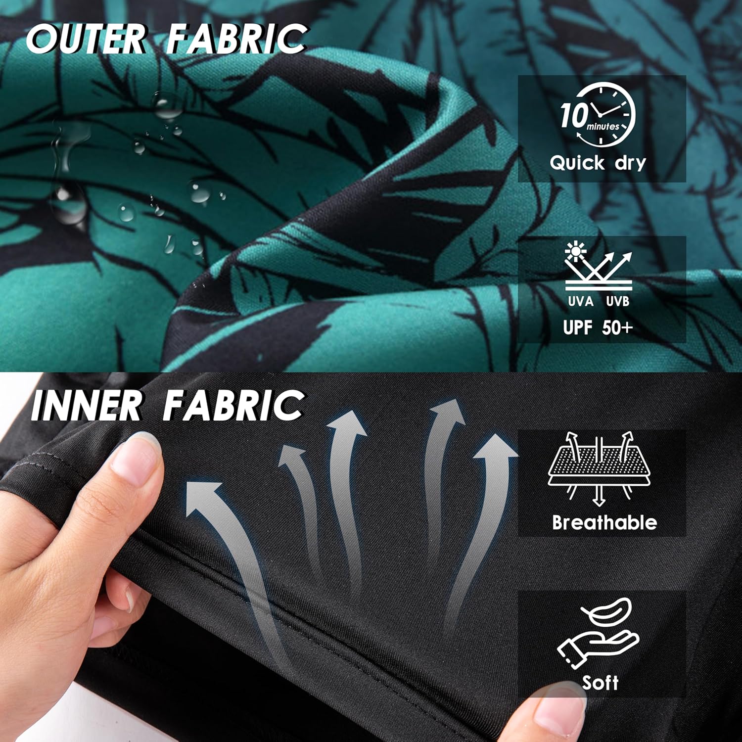 FT FENTENG Mens Swim Trunks with Compression Liner 9" Stretch Board Shorts 2 in 1 Quick Dry Swimwear Bathing Suits - Image 5