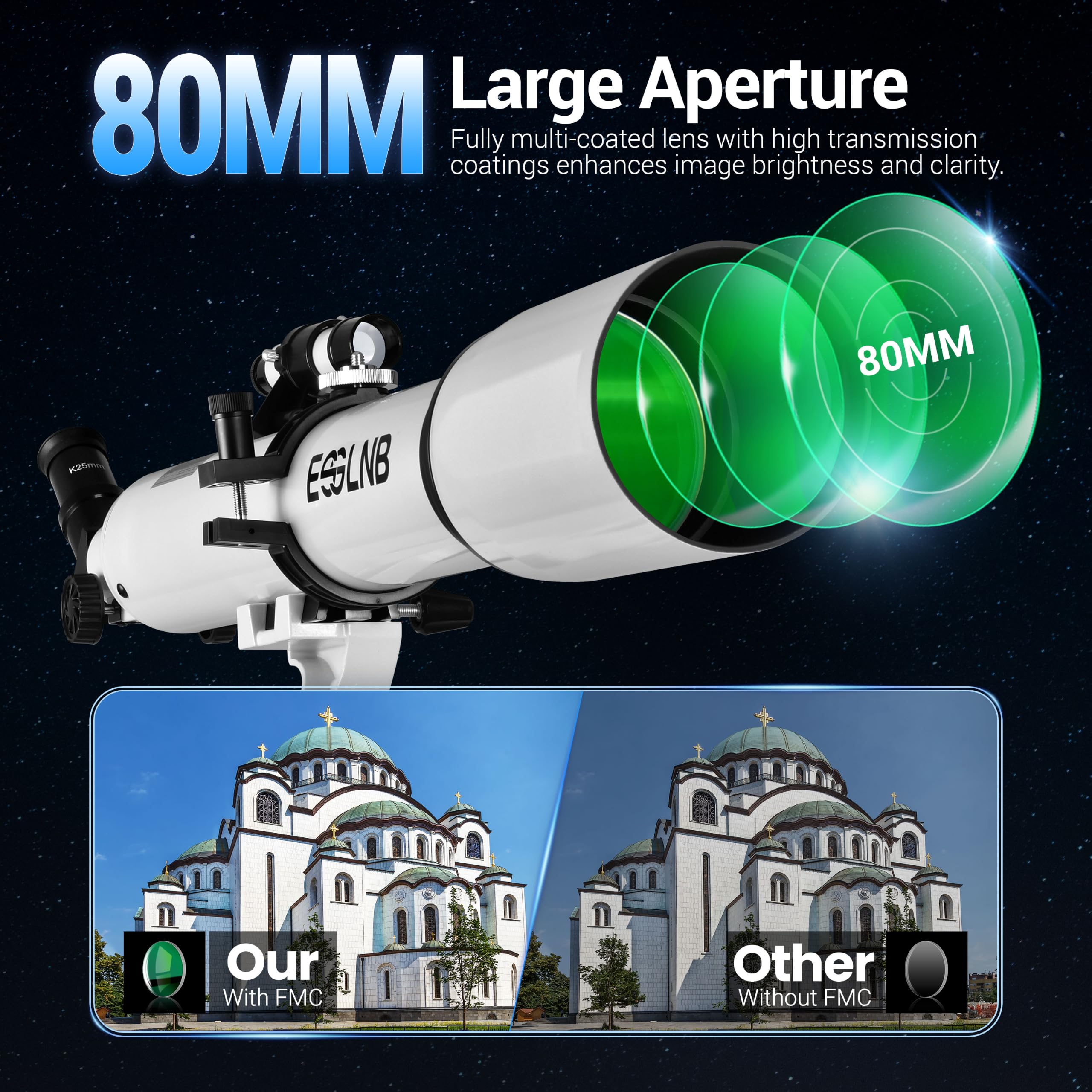 ESSLNB Télescope Réfracteur 80 mm d’Ouverture, Focale 700 mm pour Adultes