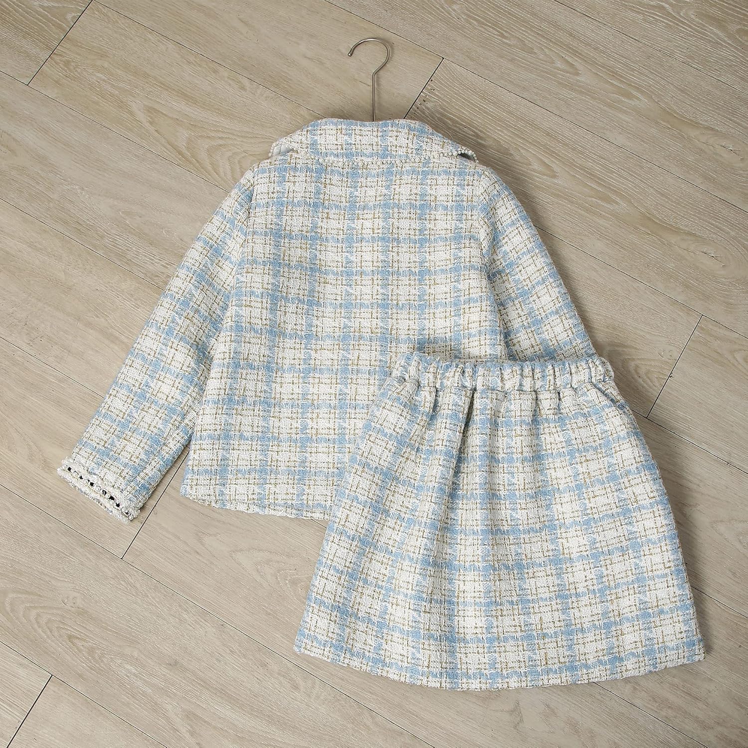 Richie House Girls Plaid Skirt 2P Set Long Sleeve Jacket Coat Party Dress Skirt Fall Outfit RHK3008