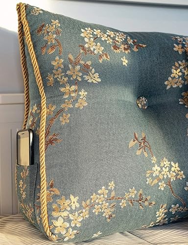 Miniatura 8 de Almohada larga de cuña para cabecero Cal King XXL, lujosa almohada para cama, sofá, sofá cama, respaldo grande para sentarse en la cama, color azul