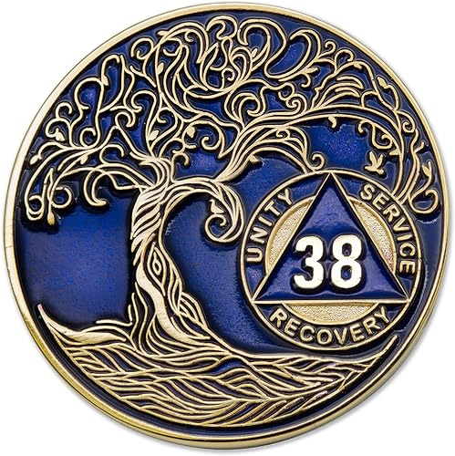 Miniatura 56 de Medallón/Ficha/Ficha de Recuperación AA Sobriety Mint de 2 Años, Árbol de la Vida Retorcido, Dorado - Negro