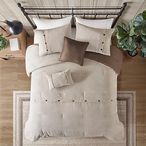 Miniatura 3 de Madison Park Andes - Juego de edredón de pana acogedor, textura de tubos, detalle de botón rústico, estilo de vida de cabaña, alternativa al plumón,