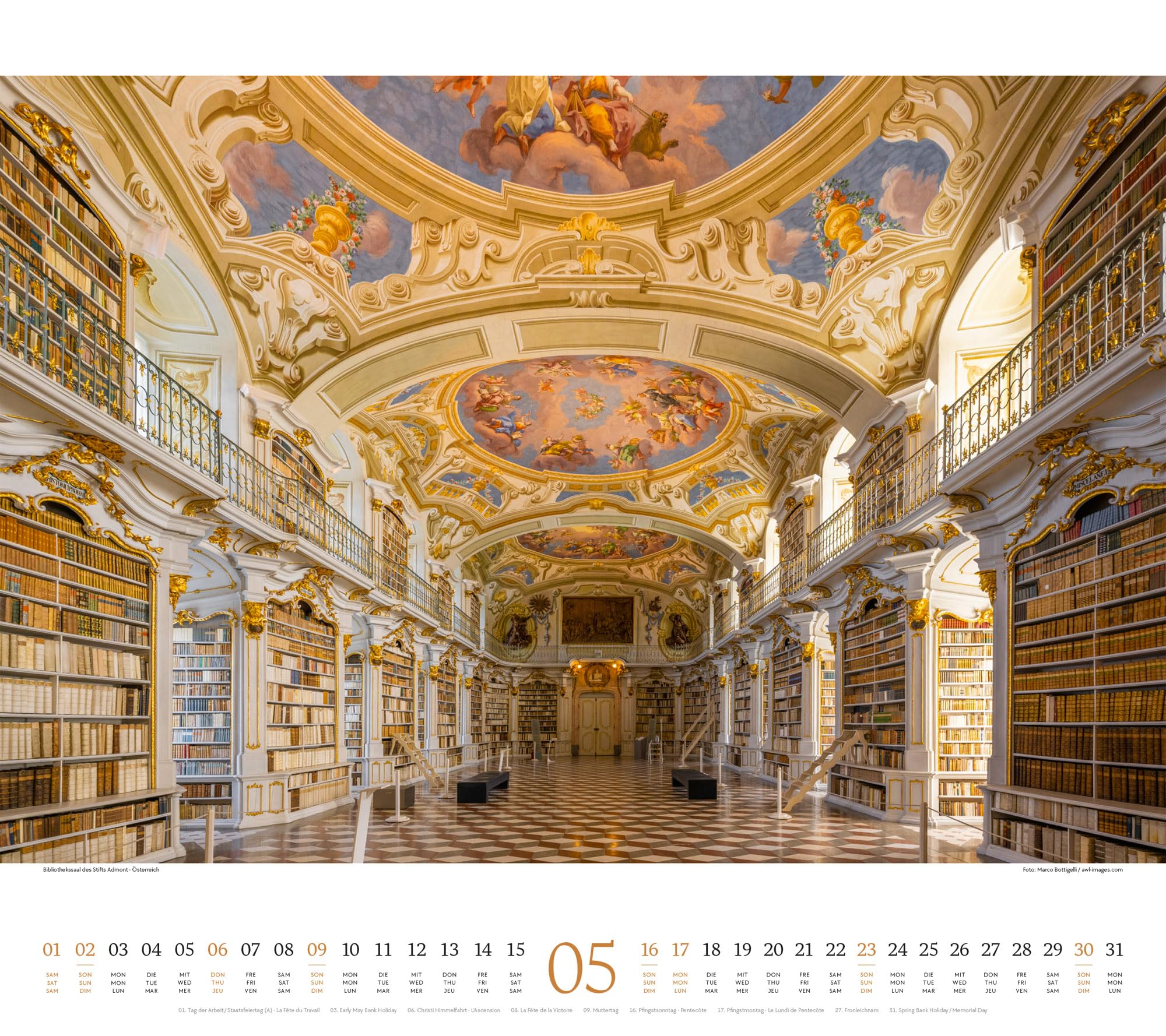 Welt der Bücher Kalender 2027 | Bildgewaltiger Bibliotheken-Kalender im großen Querformat (54x48 cm) | Eindrucksvolle Architektur von Büchereien