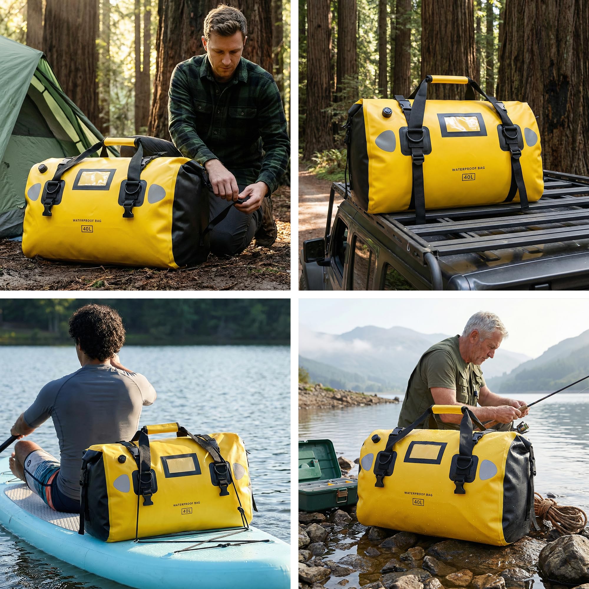HOMIEE Motorrad Hecktasche 40L wasserdichte Motorradtasche Gepäckrolle Große Hecktasche mit Schnellverschlussgurten für Touring Camping Motorradfahren Radfahren Wassersport (Gelb)