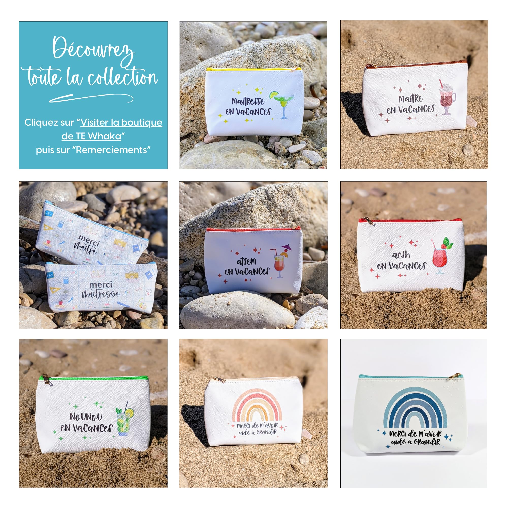 Pochette Merci de m'avoir aidé à Grandir | Cadeau Fin d'année Scolaire - Cadeau crèche, maîtresse, Atsem, aesh (2) Blanc