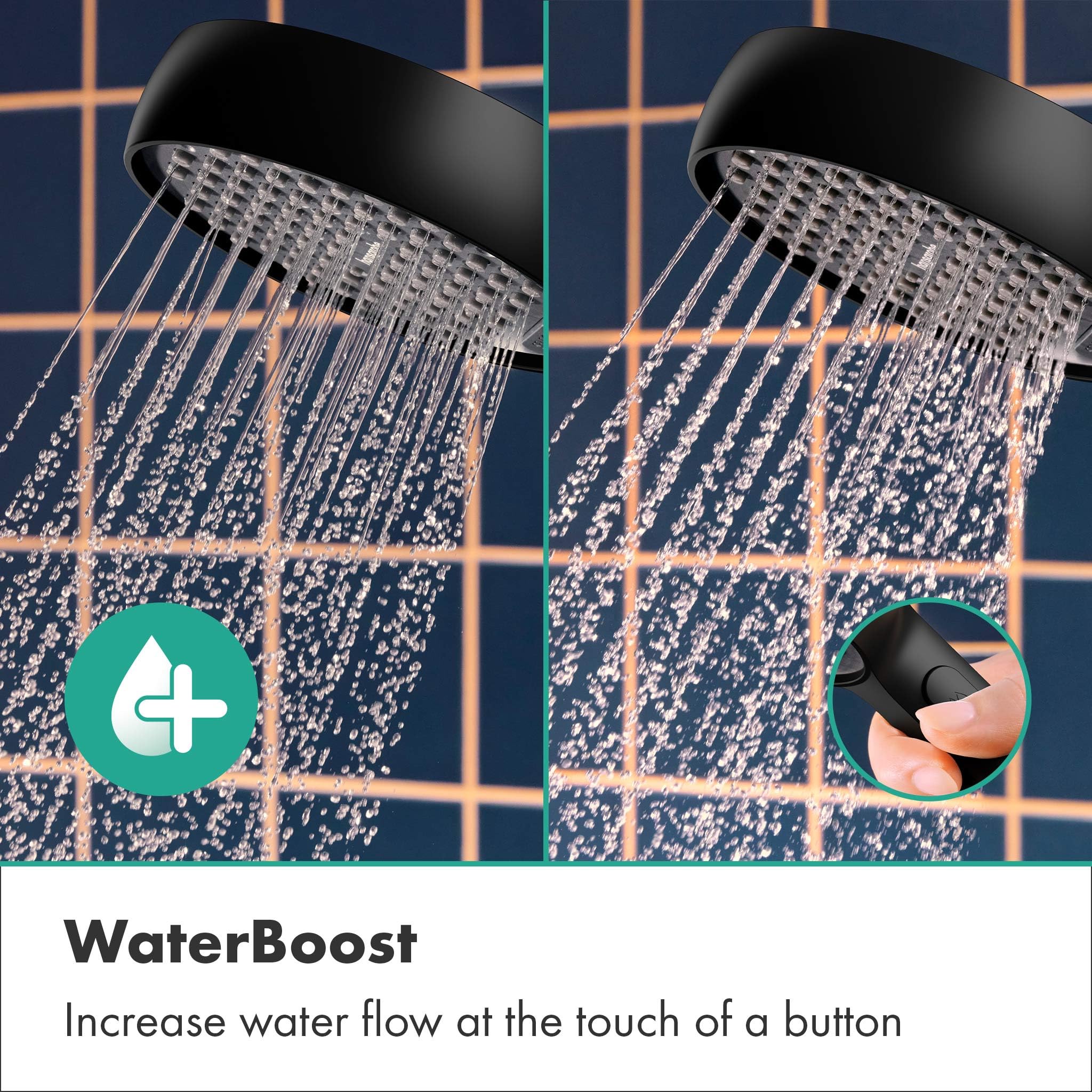 hansgrohe Activera Select S - ducha de mano EcoSmart (max. 6 l/min), con función WaterBoost (max. 9,4 l/min), alcachofa de ducha con 2 tipos de chorro, con sistema antical, negro mate, 28035670