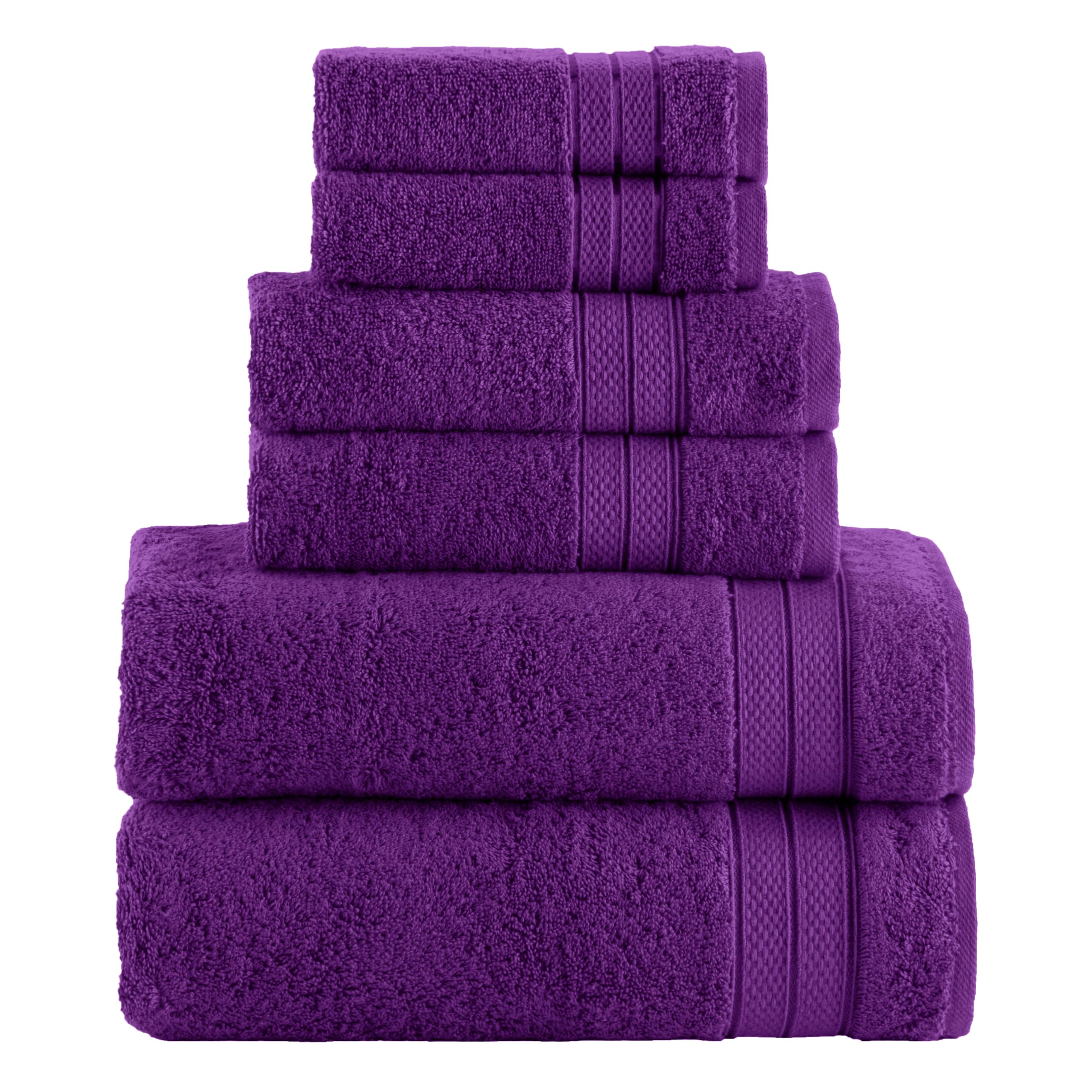 Elegant Comfort Luxury 6-Piece Towel Set, Premium Soft 100% Turkish Cotton, Three Line Popcorn Design 2 Bath Towels, 2 Hand Towels and 2 Washcloths