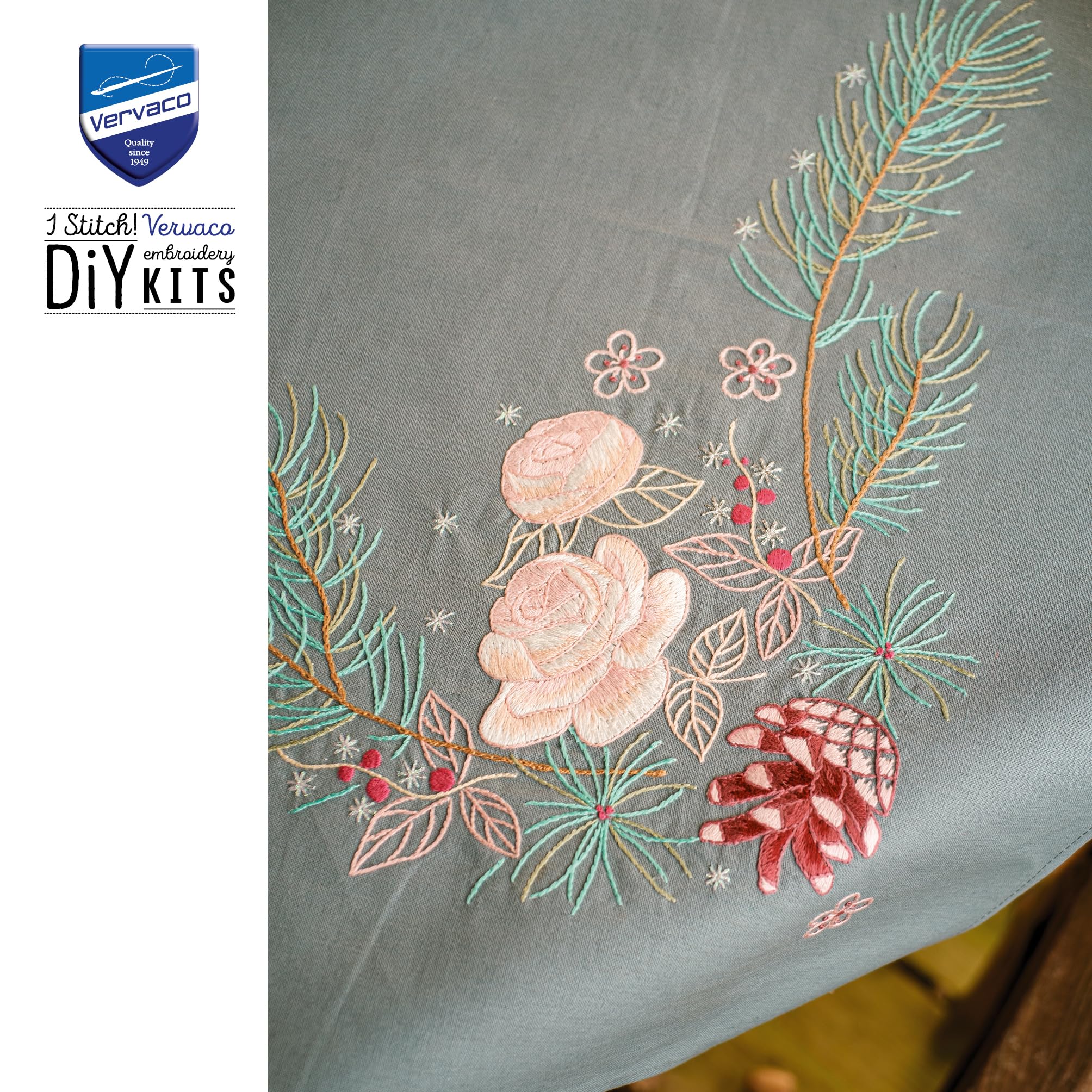 VERVACO Zestaw do Haftu Obrusu z Nadrukiem Zestaw do Haftu Obrusu Haft Płaski RÓŻA Zestaw Kreatywny dla Dorosłych 72 x 72 cm DIY Dekoracja Świąteczna ze Zmywalnym Wzorem Cross Stitch Kit