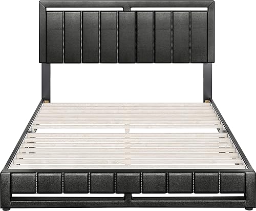 Miniatura 145 de Boyd Sleep Beaumont - Cama de plataforma tapizada con cabecero, base de colchón con 14 soportes de listones de madera, no requiere somier, piel