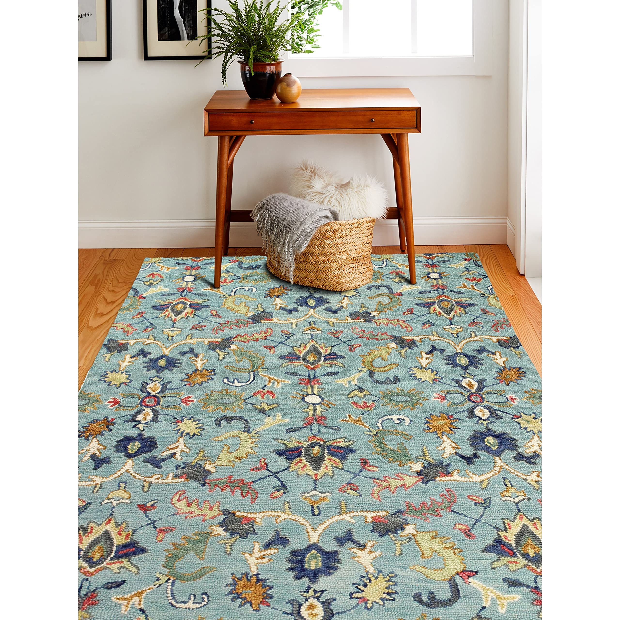 Bashian Collection Area Rug - Luxury Hand Tufted Wool - Home Decor for Runner Rug, Entryway Rug, Living Room Rugs, 3.6’ x 5.6’, Teal