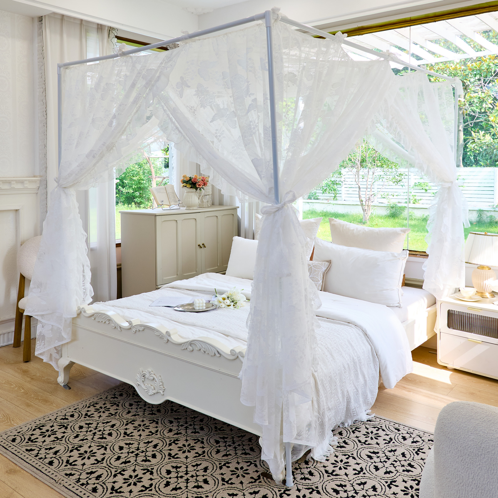 Amazon.com: AIKASY Elegant Lace Princess 4-Poster Bed Canopy