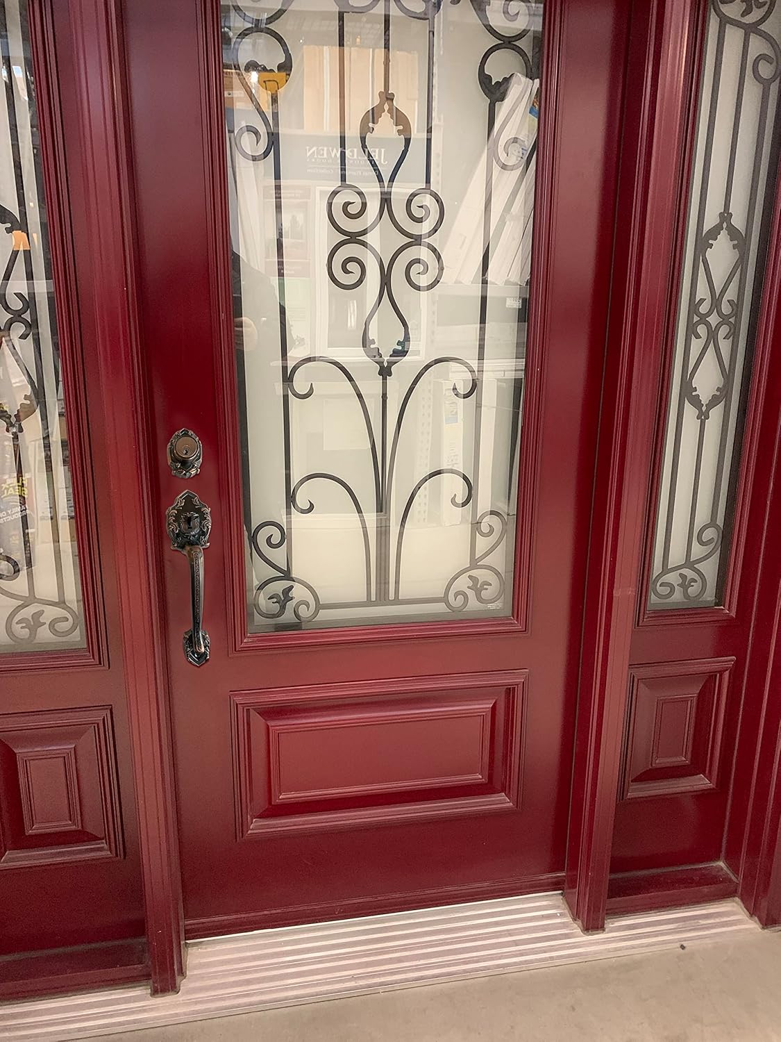 Reversible Front Door Hardware Set Luna with Lever Handle and deadbolt. European Style. Antique Copper.