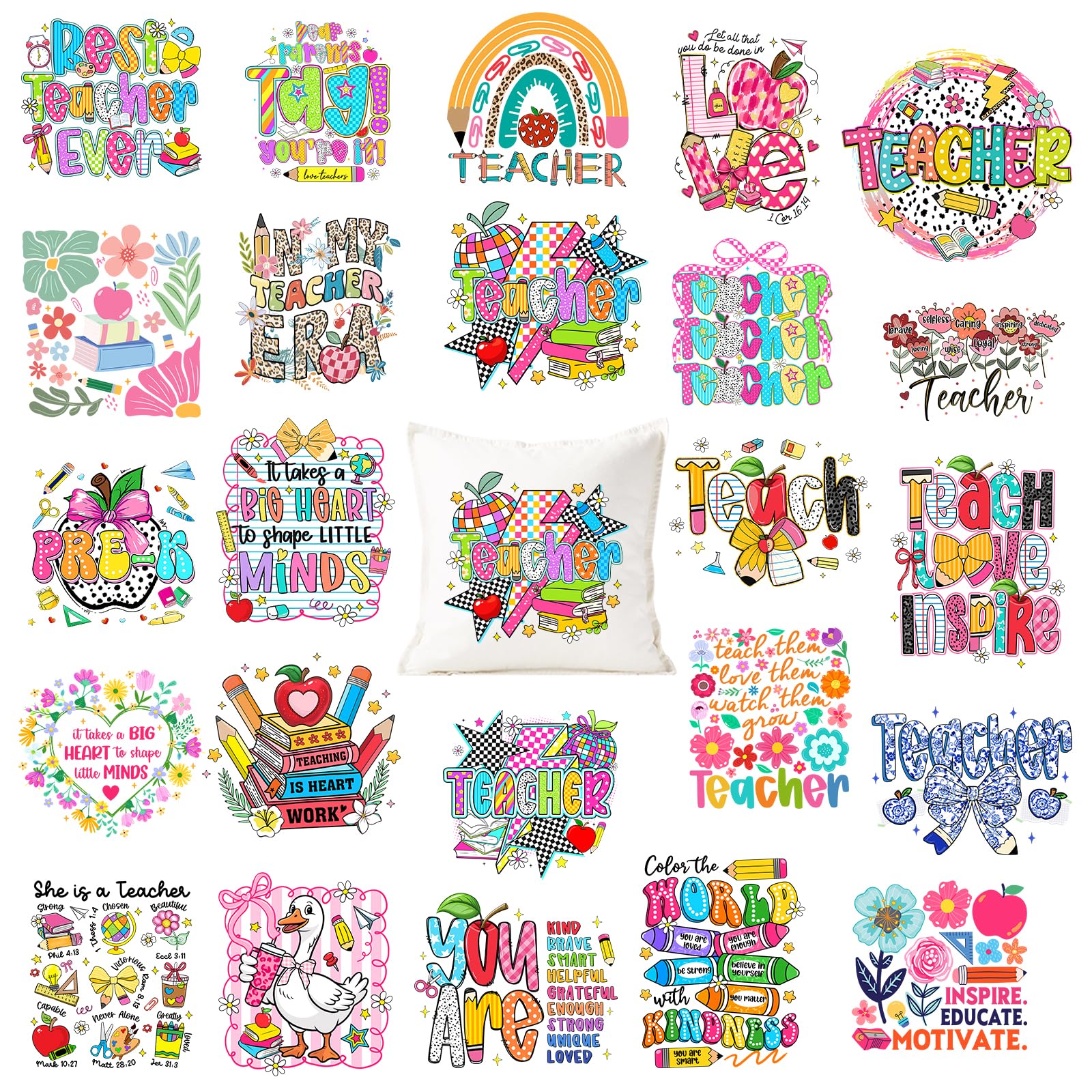 Tintnut Teachers'Day Iron on Transfers for T-Shirts 24pcs DTF Transfers