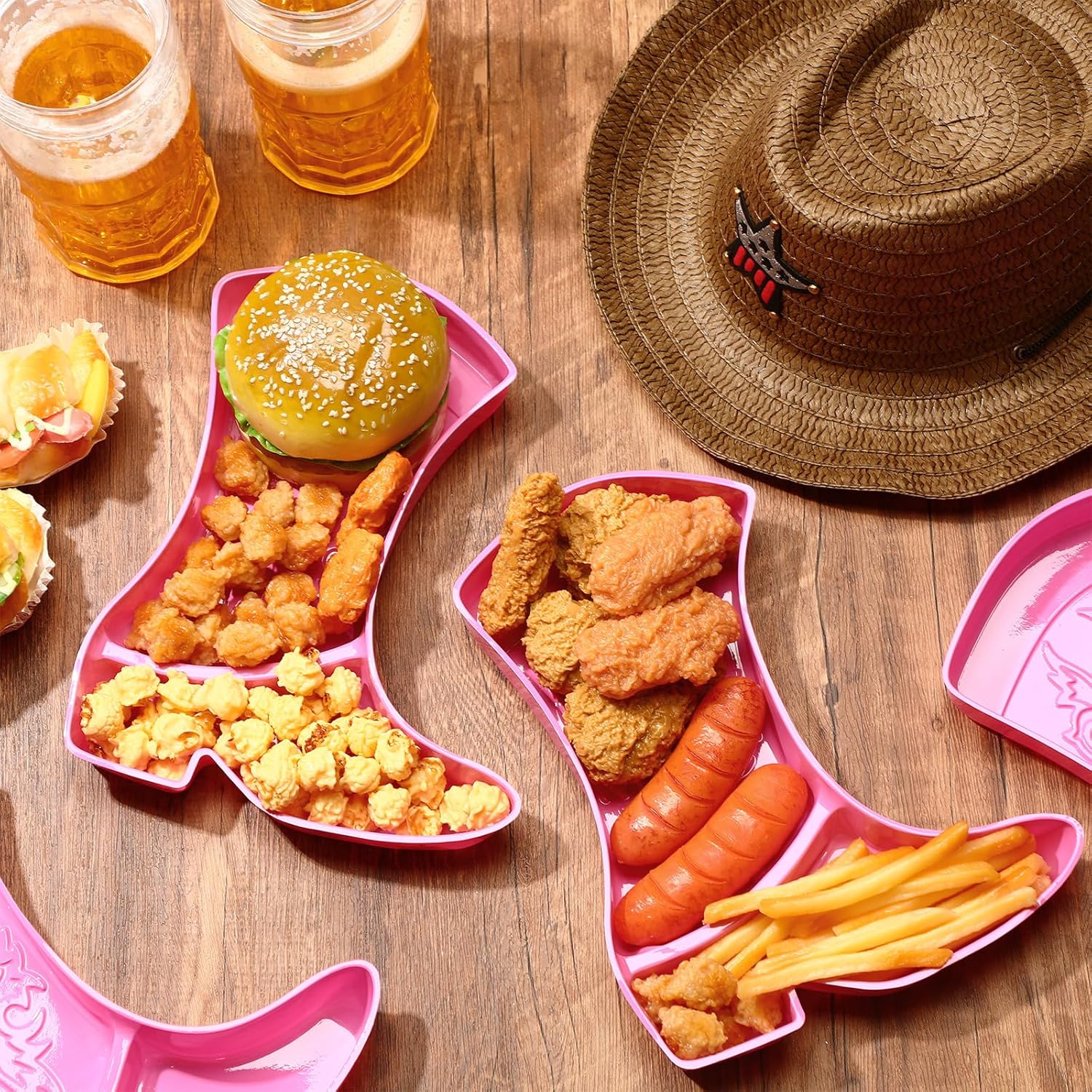 Uiifan 24 Pcs Cowboy Boot Party Serving Trays, Disposable Plastic Compartment Plates Boot Shaped Plates Western Theme Party Decorations Tableware for Cowboy Cowgirl Birthday Supplies(Pink)