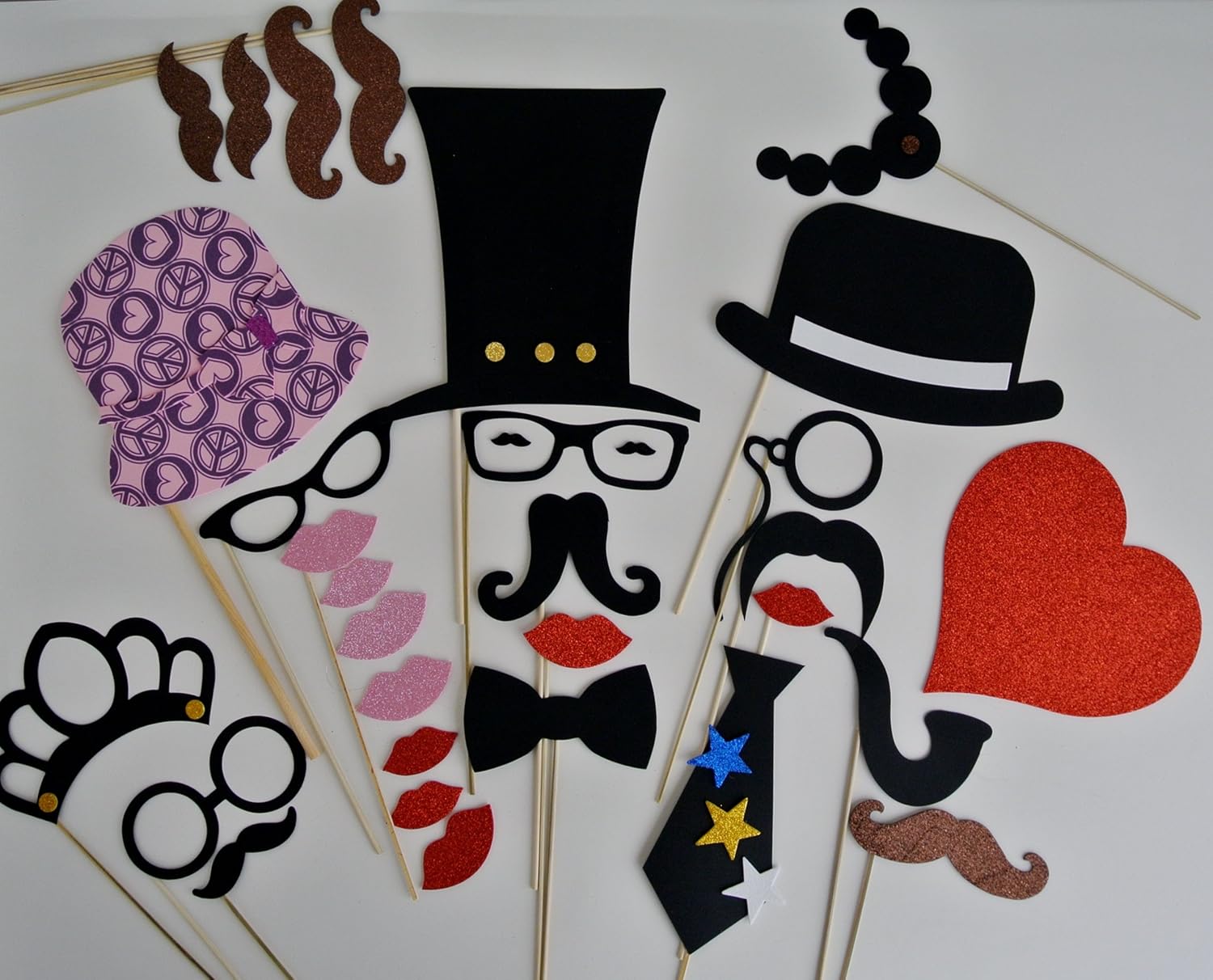 Wedding Photo Booth Party Props Mustache on a Stick Mustache Bash 60,s Peace and Love Theme