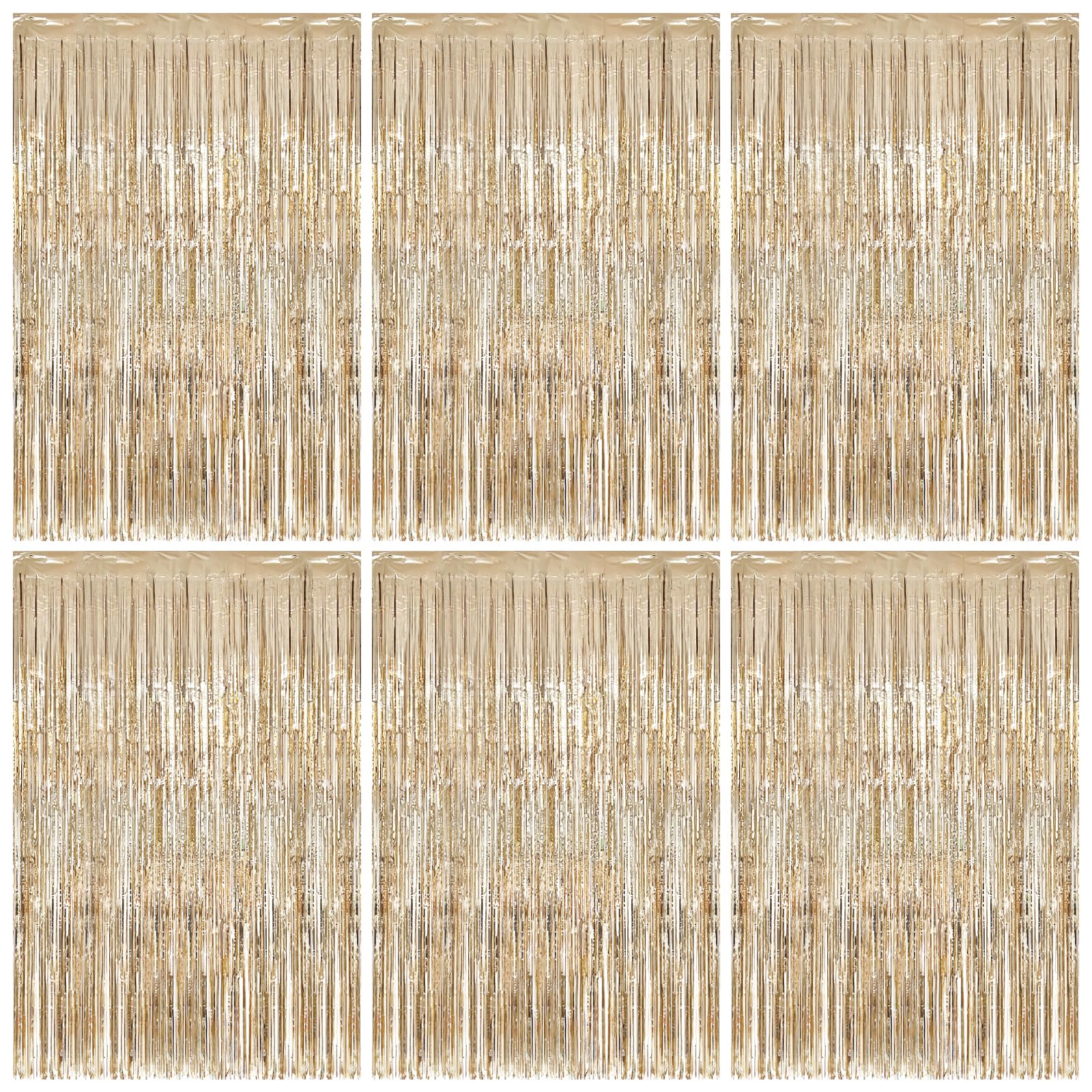 6 Stück Gold Lametta Vorhang – Glitzer Party Deko, 1x2m, PET-Folie Mit Fransen Für Geburtstag, Hochzeit, Fotohintergrund