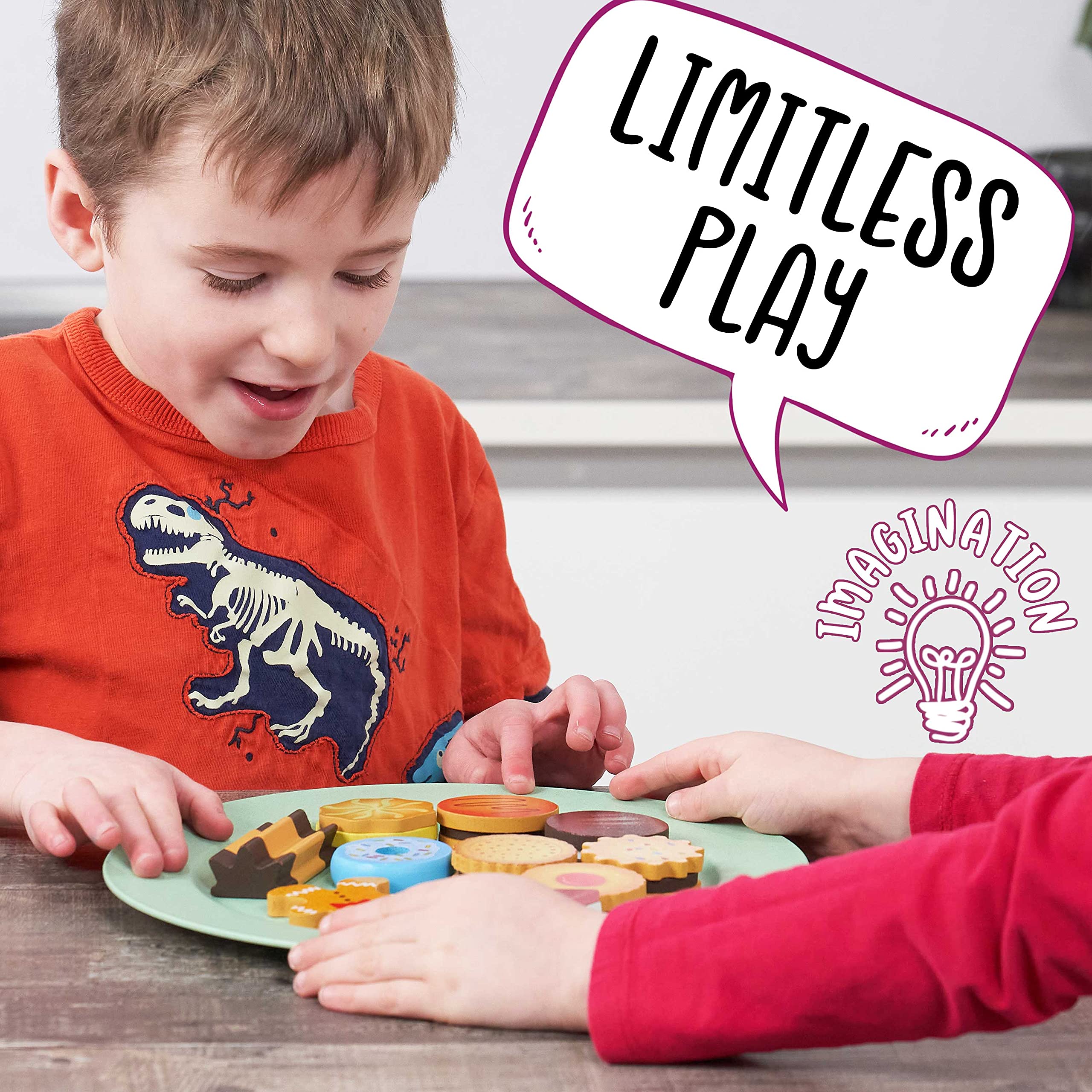 Jaques of London Wooden Play Food Set Biscuit Tin Quality Wooden