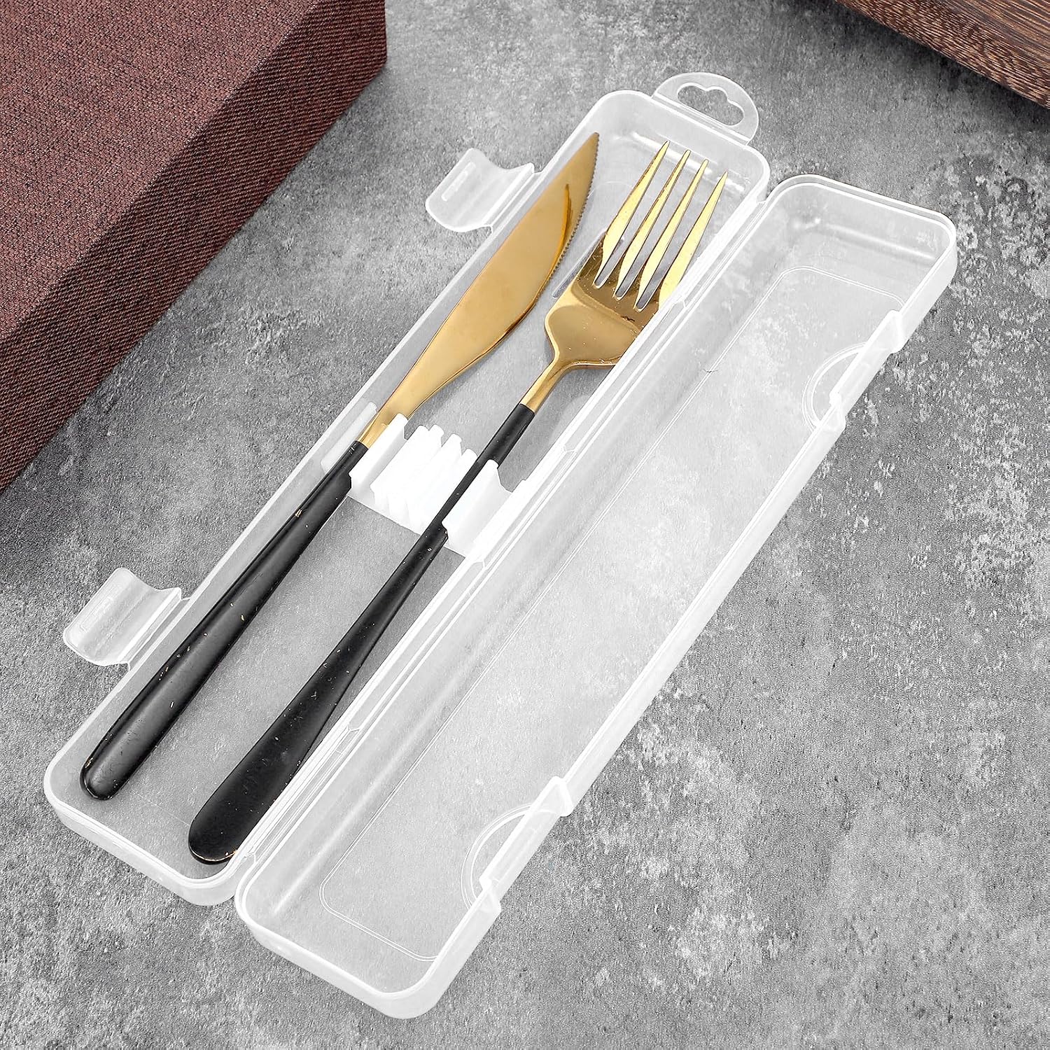 2 Pcs Clear Travel Utensil Holder, Portable Flatware Utensil Box Travel Tableware Storage Case Simple Tableware Storage Case Cutlery Organziers Container for Chopsticks Spoon Fork for Camping Picnic image 4