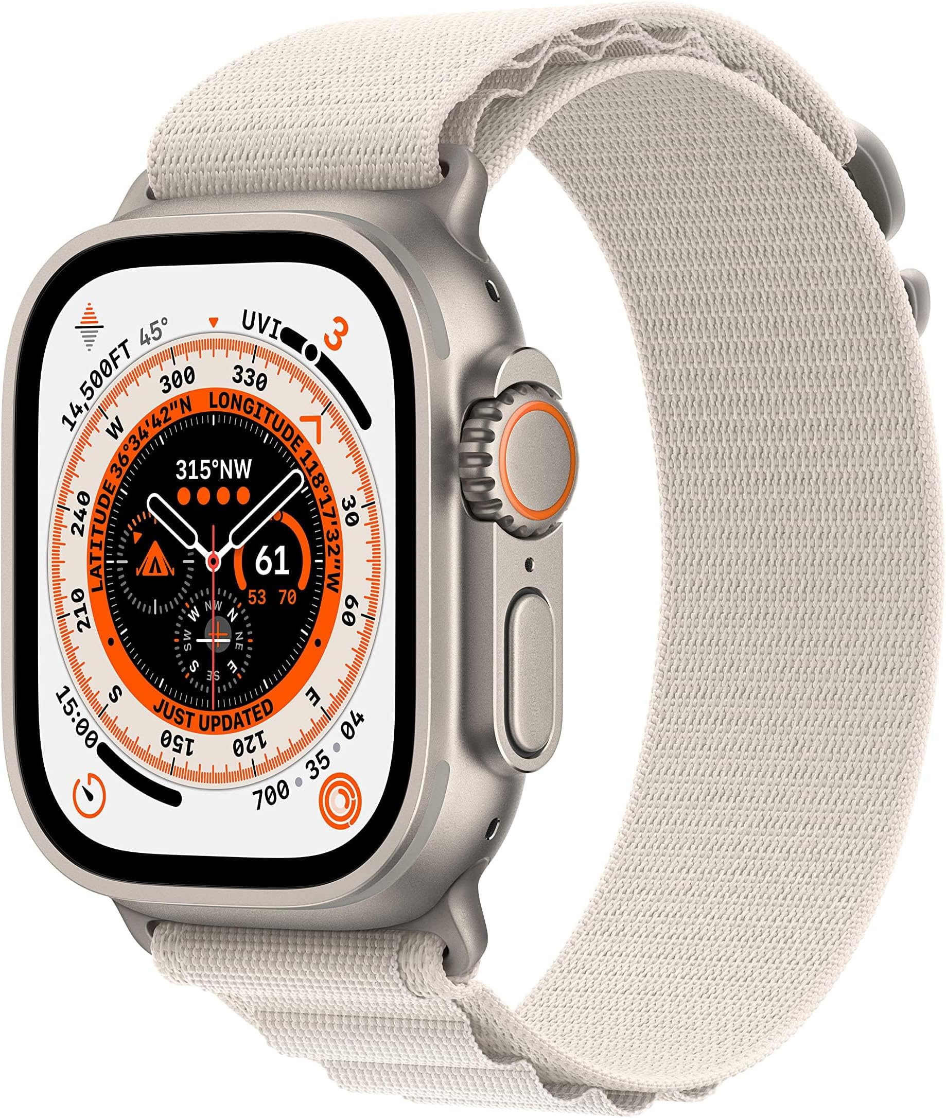 Apple Watch Ultra [GPS + Cellular 49mm] Titanium Case with Starlight Alpine Loop, Med (Renewed)