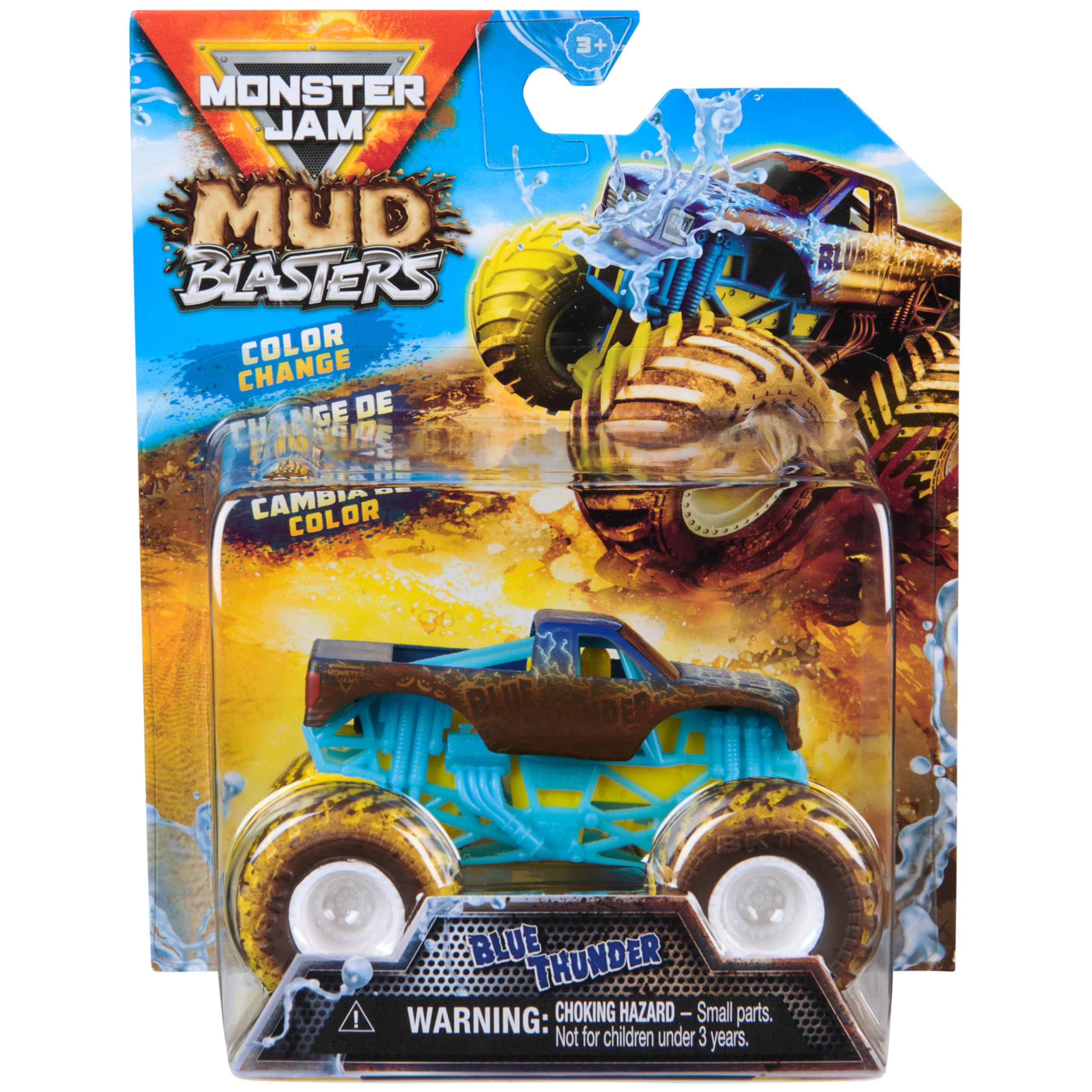 Monster Jam Mud Blasters, Blue Thunder Colour Change Truck, 1:64 Die Cast Vehicle, Kids’ Toys for Boys and Girls Aged 3+ (styles may vary)