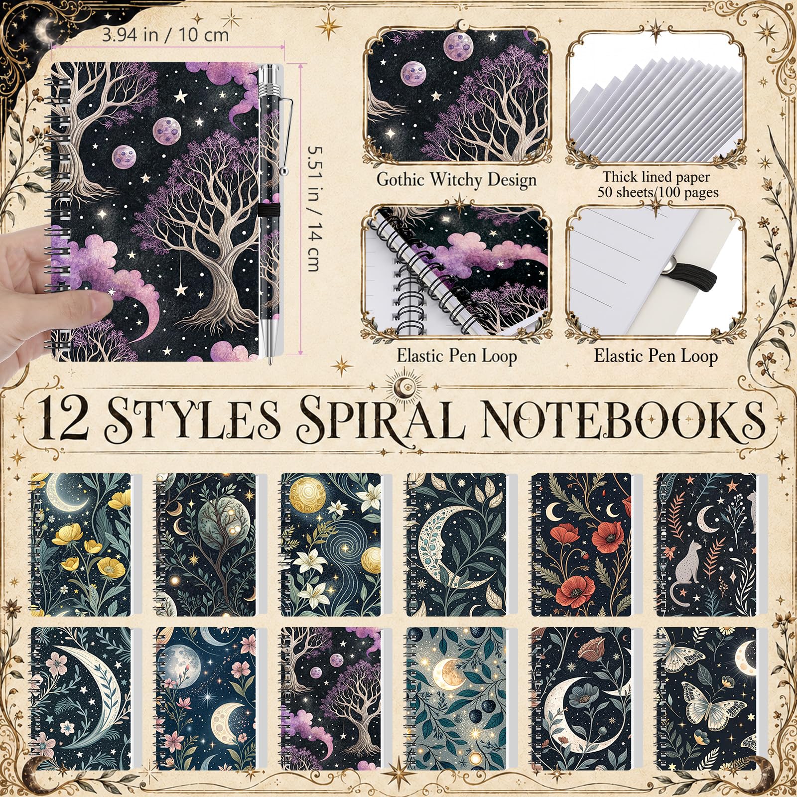 Resurhang Lot de 12 carnets à spirales A6 avec stylos à bille étoilés - Accessoires de bureau - Cadeaux pour enseignant, salle de classe, récompenses, fournitures scolaires, employés, infirmières