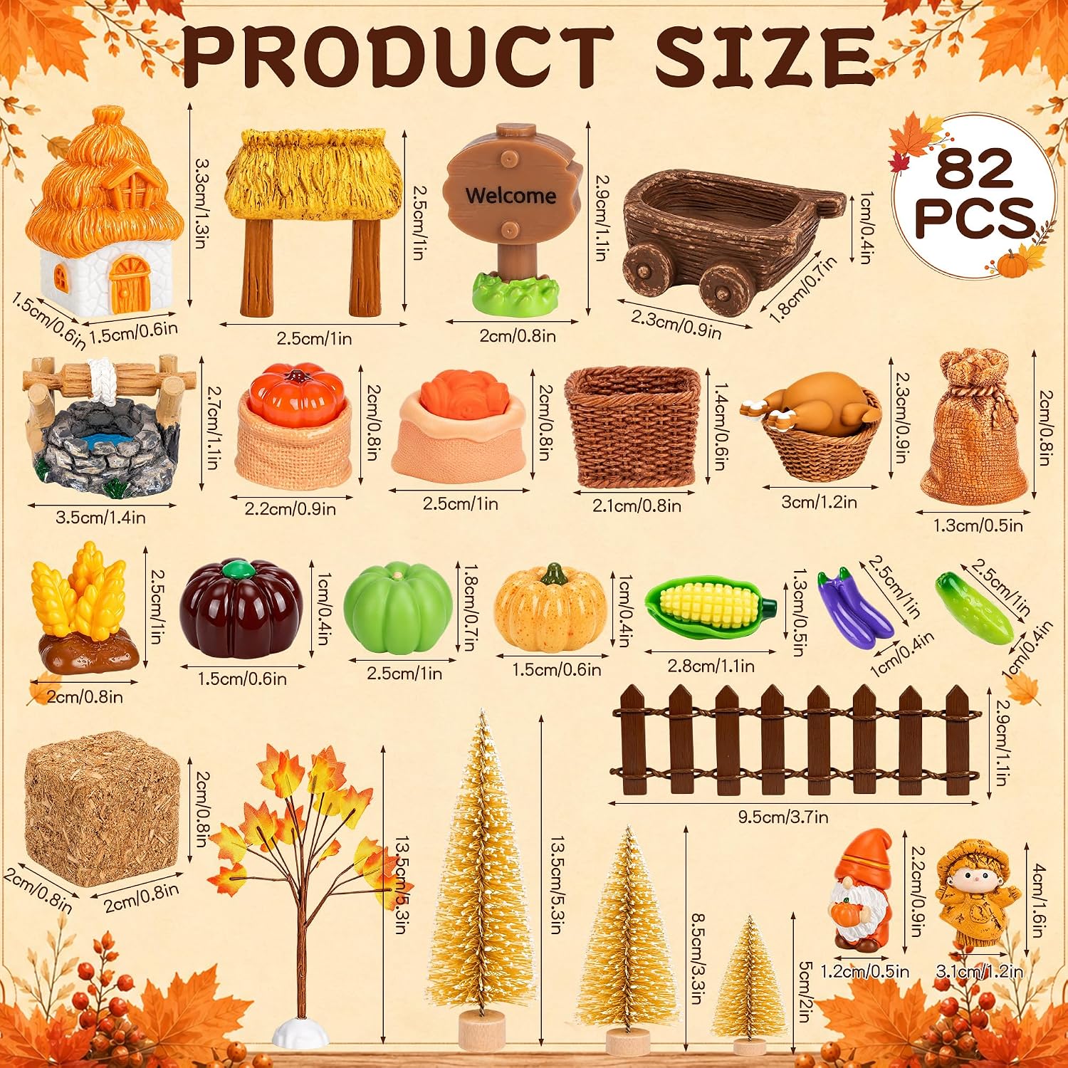 82PCS Fall Village Accessories Set Autumn Miniature Fairy Garden Figurines