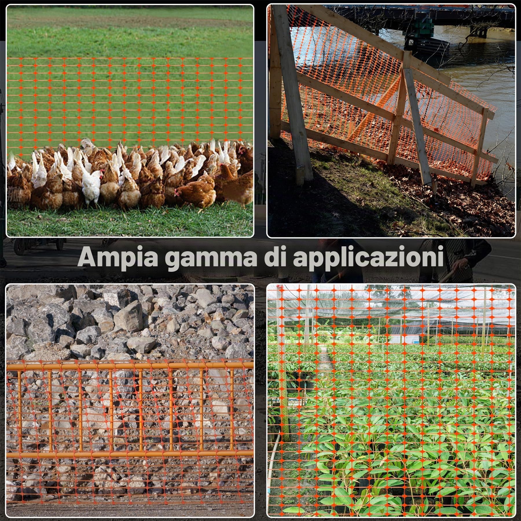 Froadp Recinzione di Vimini Recinto per pascoli 1 m x 50 m Recinzione di Sicurezza in Plastica Recinto di Confine Multifunzionale Rete per Pollame Recinzione da costruzione (Arancione)