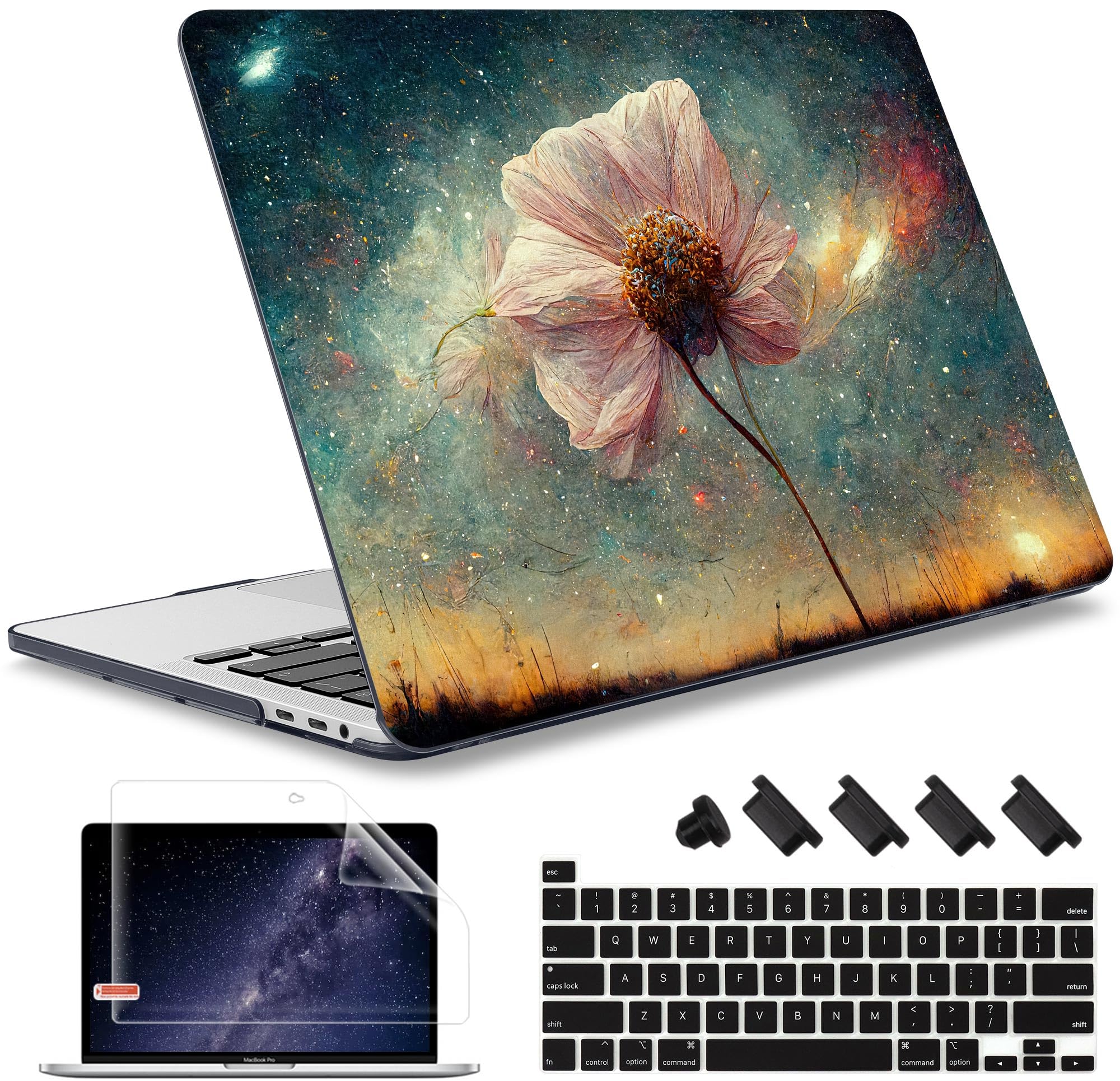 May Chen Compatible with MacBook Pro 16 inch Case 2020 2019 Release A2141, Plastic Hard Shell Case Cover with Keyboard Cover for MacBook Pro 16 Case with Touch Bar & Touch ID, Flower Stars