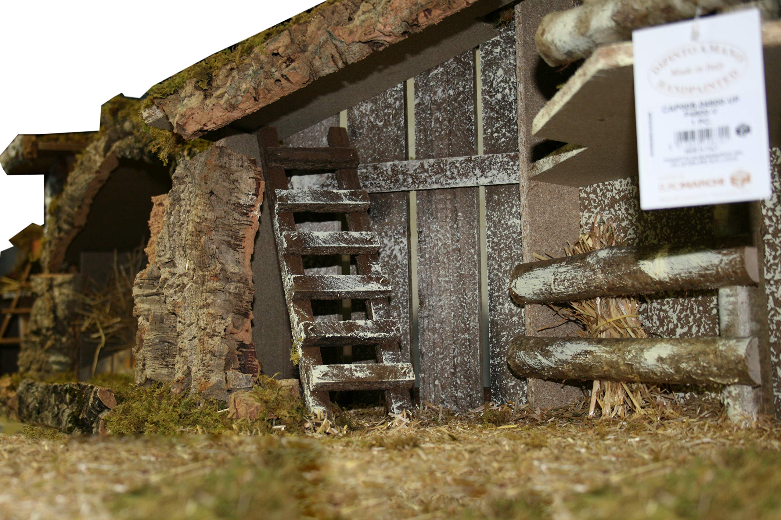 Crèche de Noël cabane Vide, escalier, Grange et Mezzanine, Bois, 65 x 30 x 39 cm