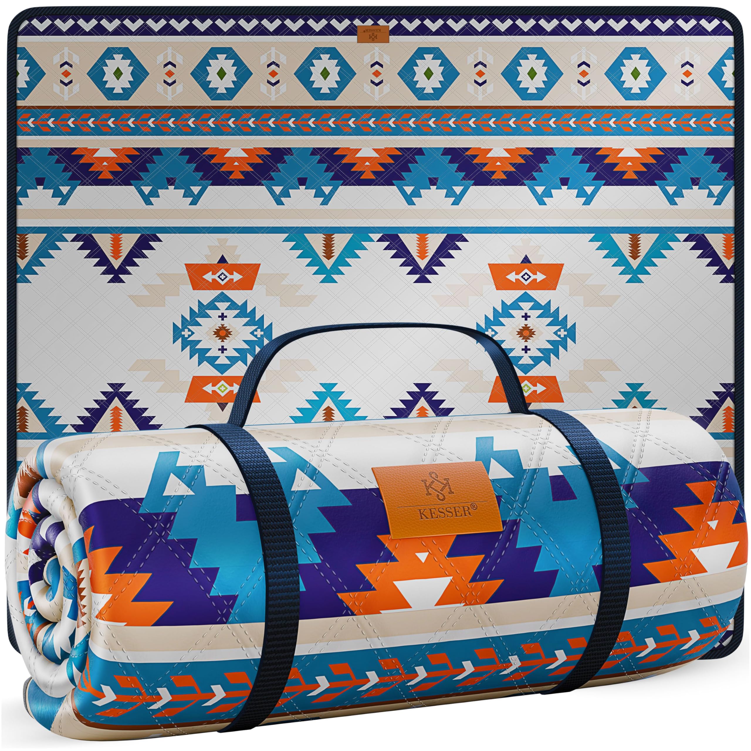 KESSER® Picknickdecke Campingdecke 200x200cm Stranddecke mit wasserdichter Unterseite dreilagig | Bequeme Picknick Decke mit Tragegriff für Strand & Camping | große Outdoor Decke faltbar & waschbar