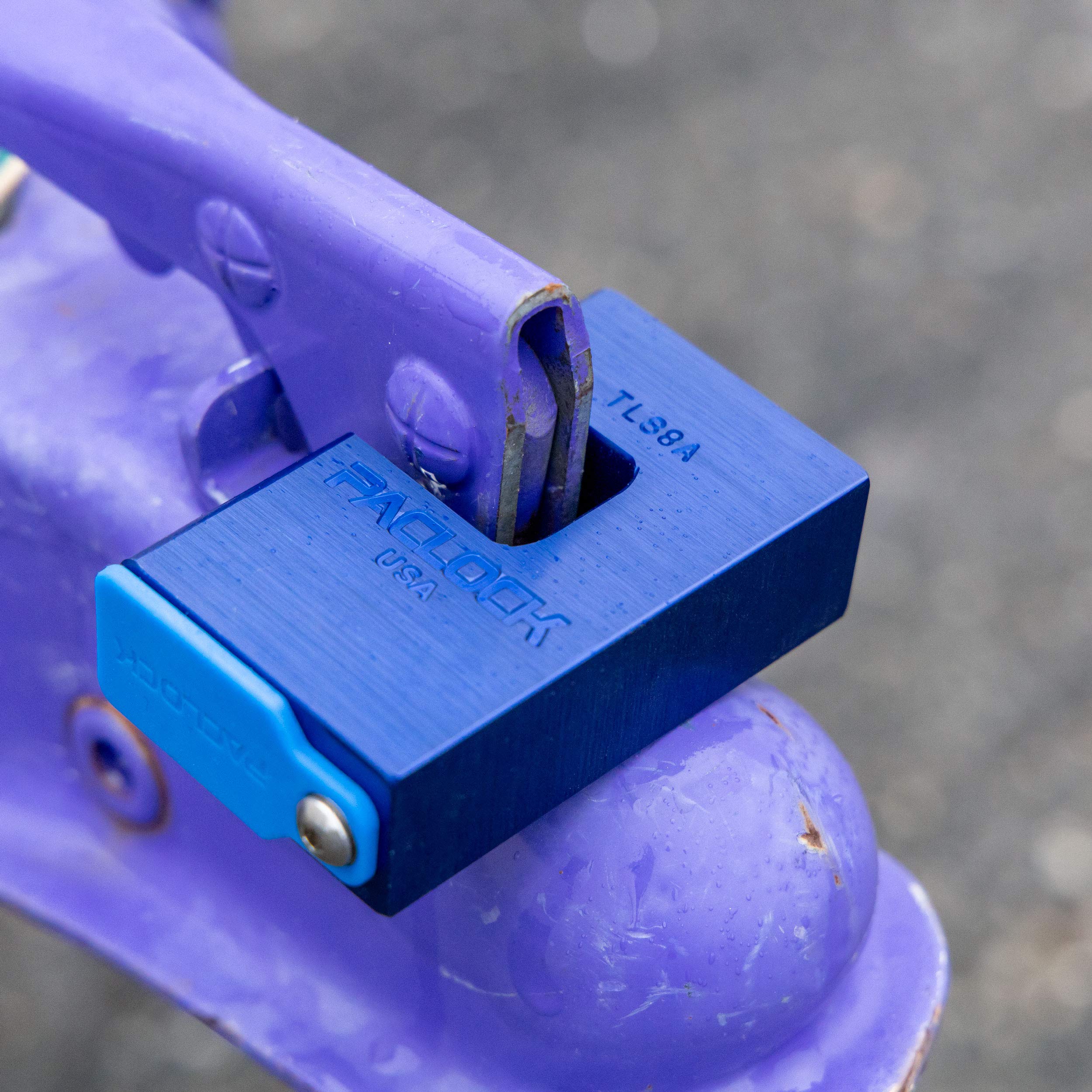 PACLOCKTL88A Coupler Lock, Buy American Act Compliant, Blue Anodized Aluminum, High Security 6-Pin Cylinder, Keyed Differently w/ 2 Keys, Hidden Shackle