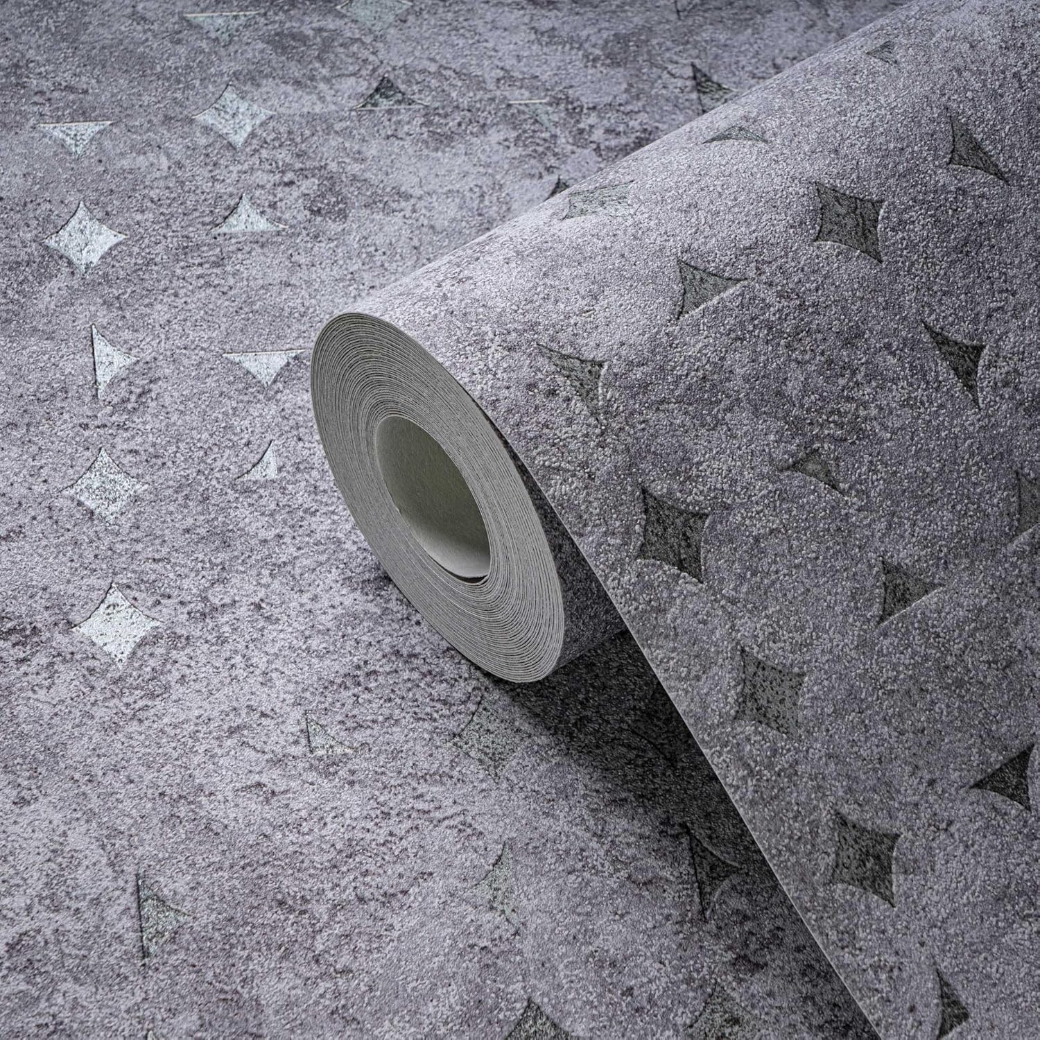 Livingwalls Wallpaper 396561 Used Look with Diamonds High-Quality Concrete Wallpaper in Grey with Design Elements and Gloss Effect - Wall Wallpaper for Various Rooms 10.05 m x 0.53 m