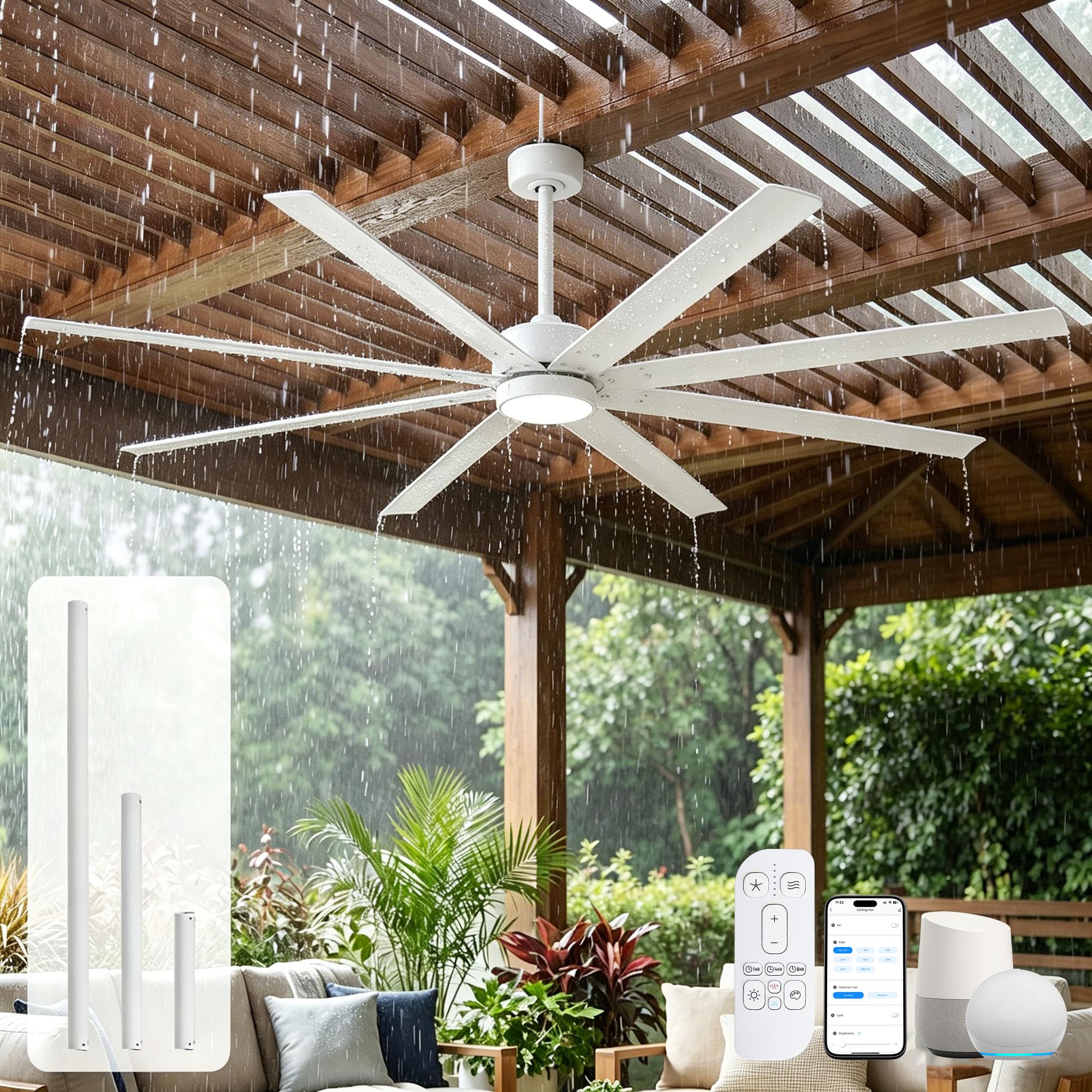 65 Inch Waterproof Outdoor Ceiling Fan with Light