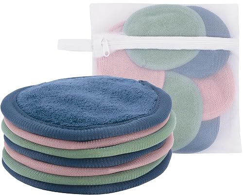 S&T INC. Makeup Remove Wipes, 7 Pack + Bag, 4' Diameter, Assorted Colors | Soft Microfiber, Laundry and Storage Bag Incl