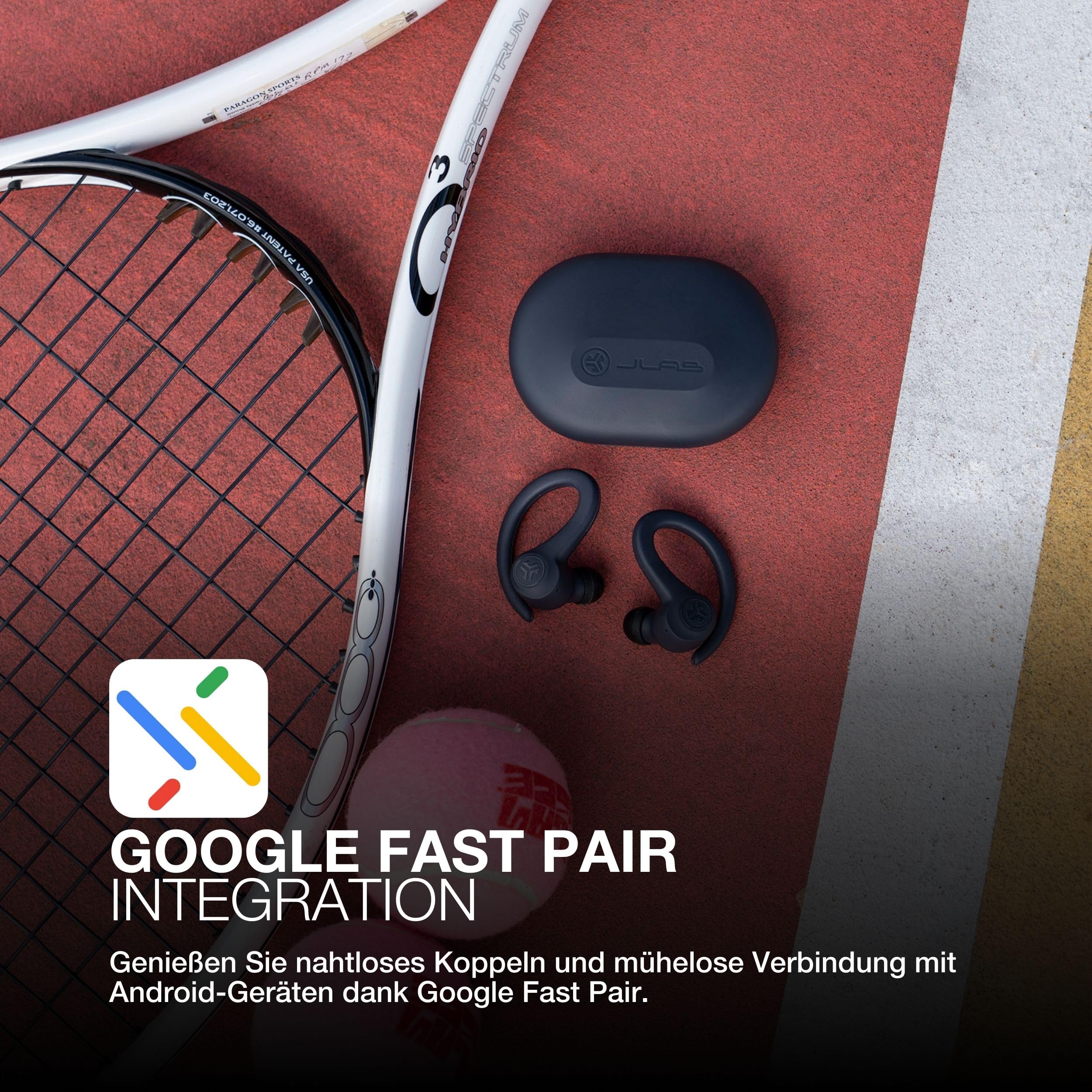 JLab Go Air Sport+ Kopfhörer Bluetooth, Sportkopfhörer 35+ Std., True Wireless In Ear Kopfhörer kabellos für Läufer, Joggen, IP55-schweißresistent, USB-C Ladecase, Be Aware-Modus, Graphit
