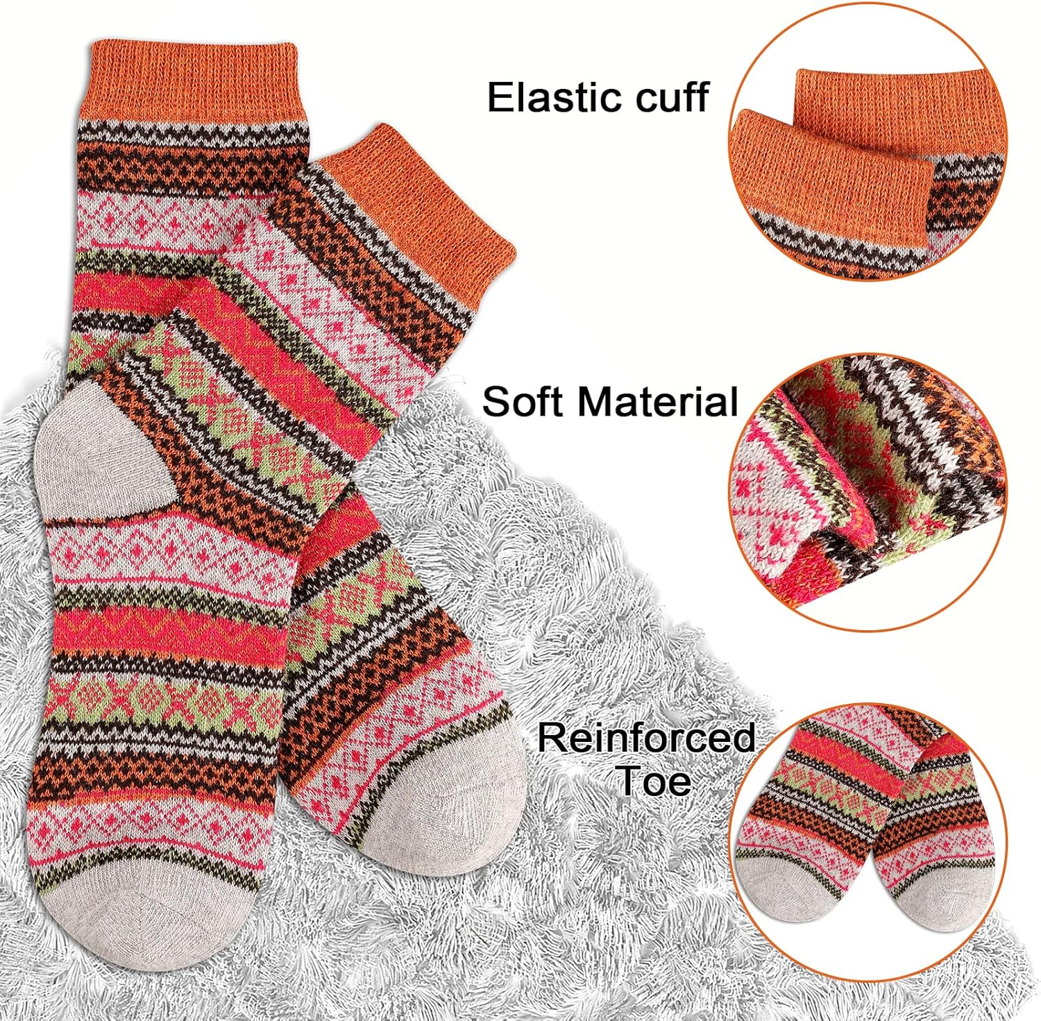 Heatuff Women's Winter Wool Socks Warm Soft Full Cushion Crew Socks (5 Pairs) - Image 2