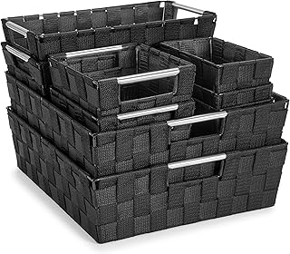 Sorbus Set of 9 Woven Storage Baskets – Mesh Hand-Woven Baskets for Orga...