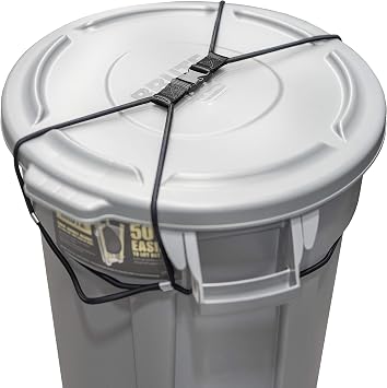 Encased Trash Can Lock for Animals/Raccoons, Nylon Bungee Cord Heavy Duty Large Outdoor Garbage Lid Lock Trash Can NOT Included